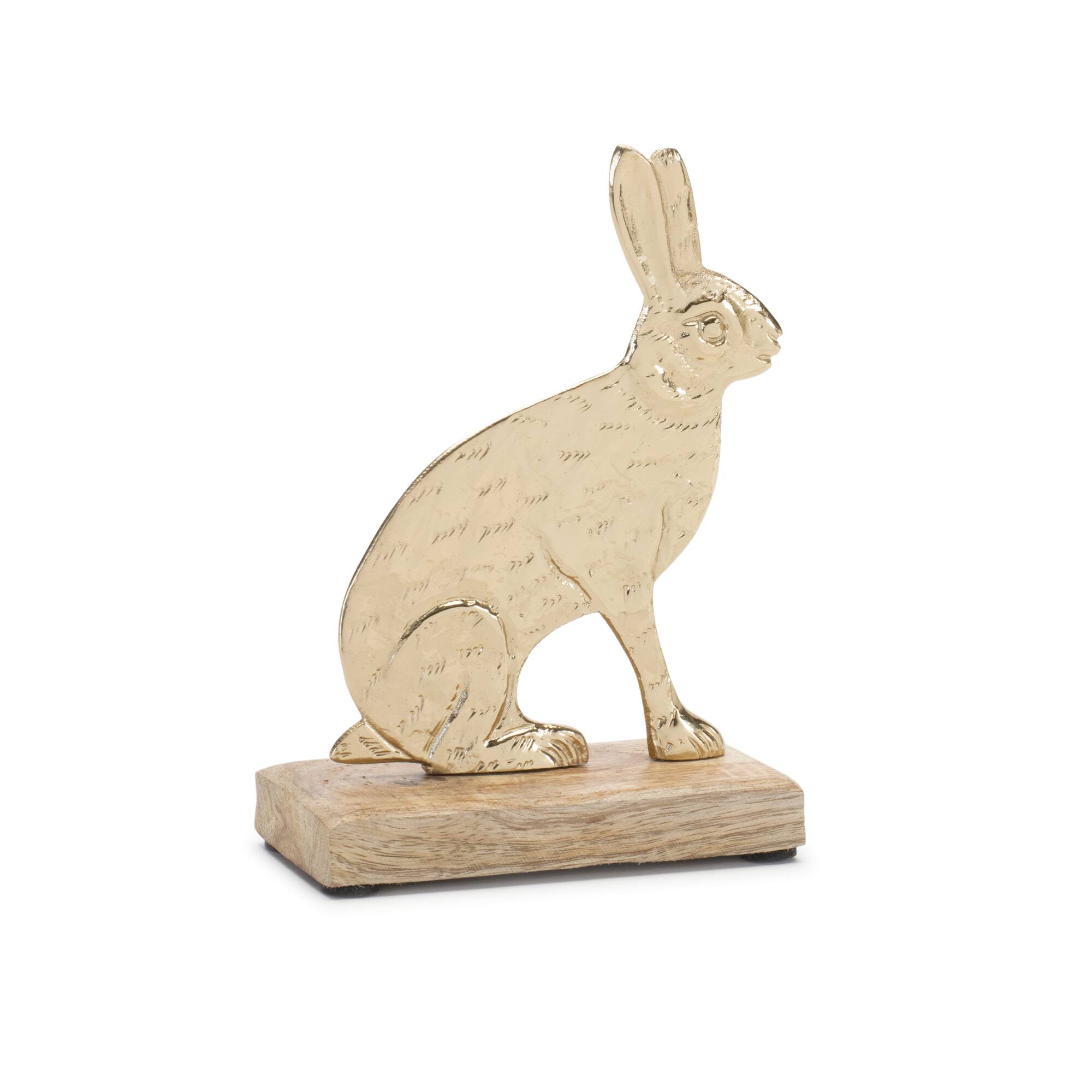 Modern Metal Bunny with Wood Base Set