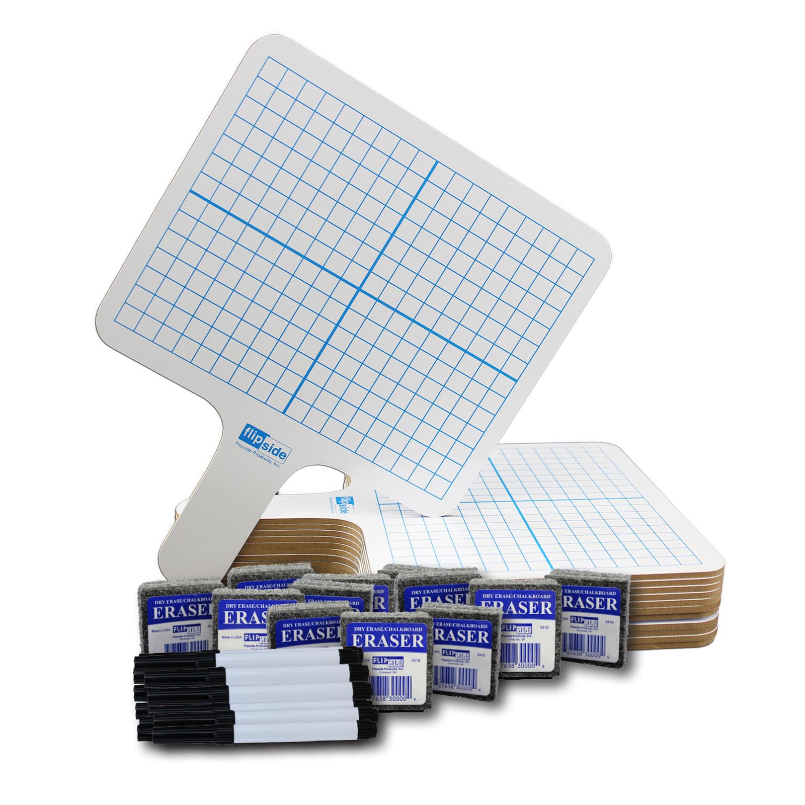 Flipside Two-Sided Rectangular Dry Erase Graphing Paddles, Pens &#x26; Erasers Set