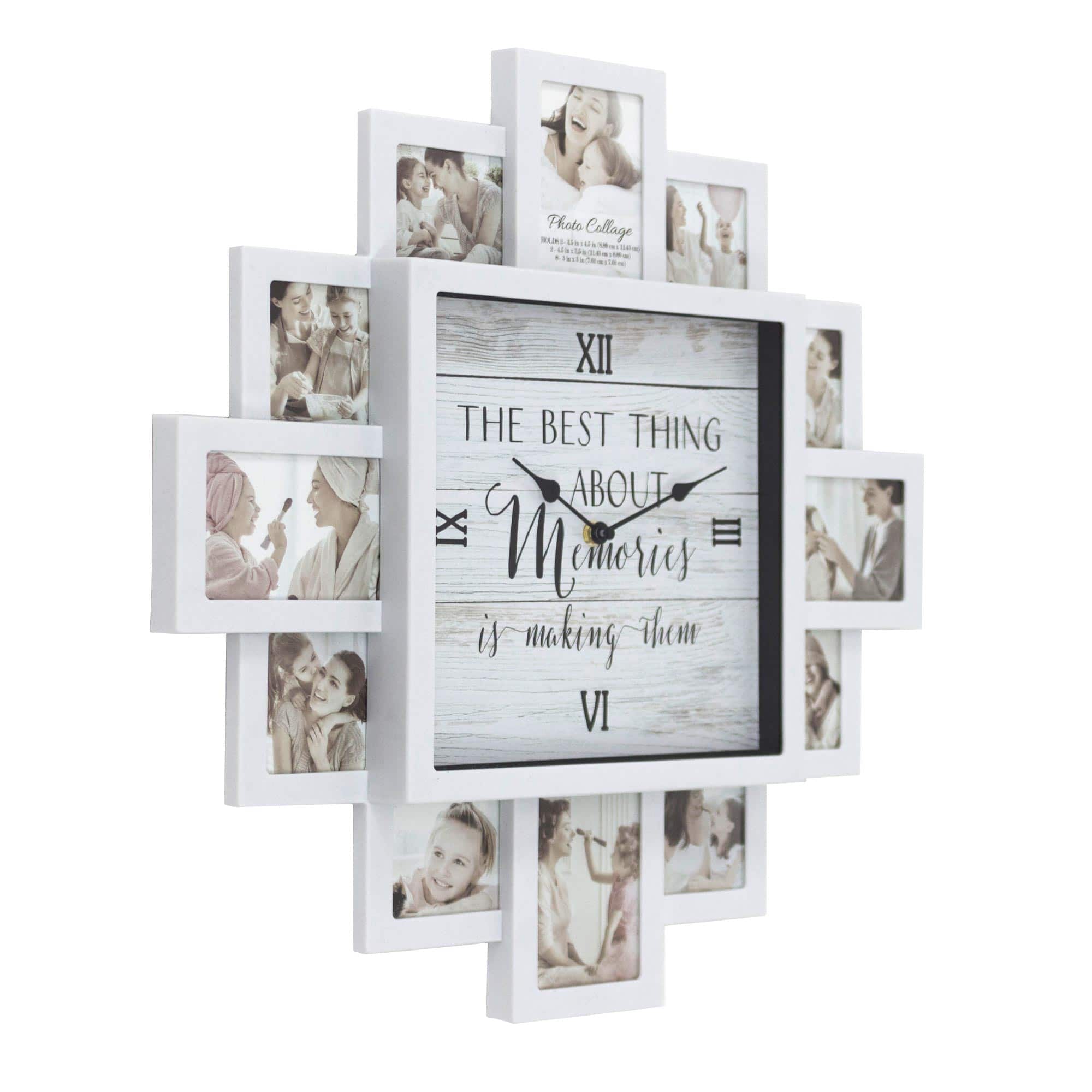 White Farmhouse Shabby-Chic "Memories" Picture Frame Wall Collage Clock