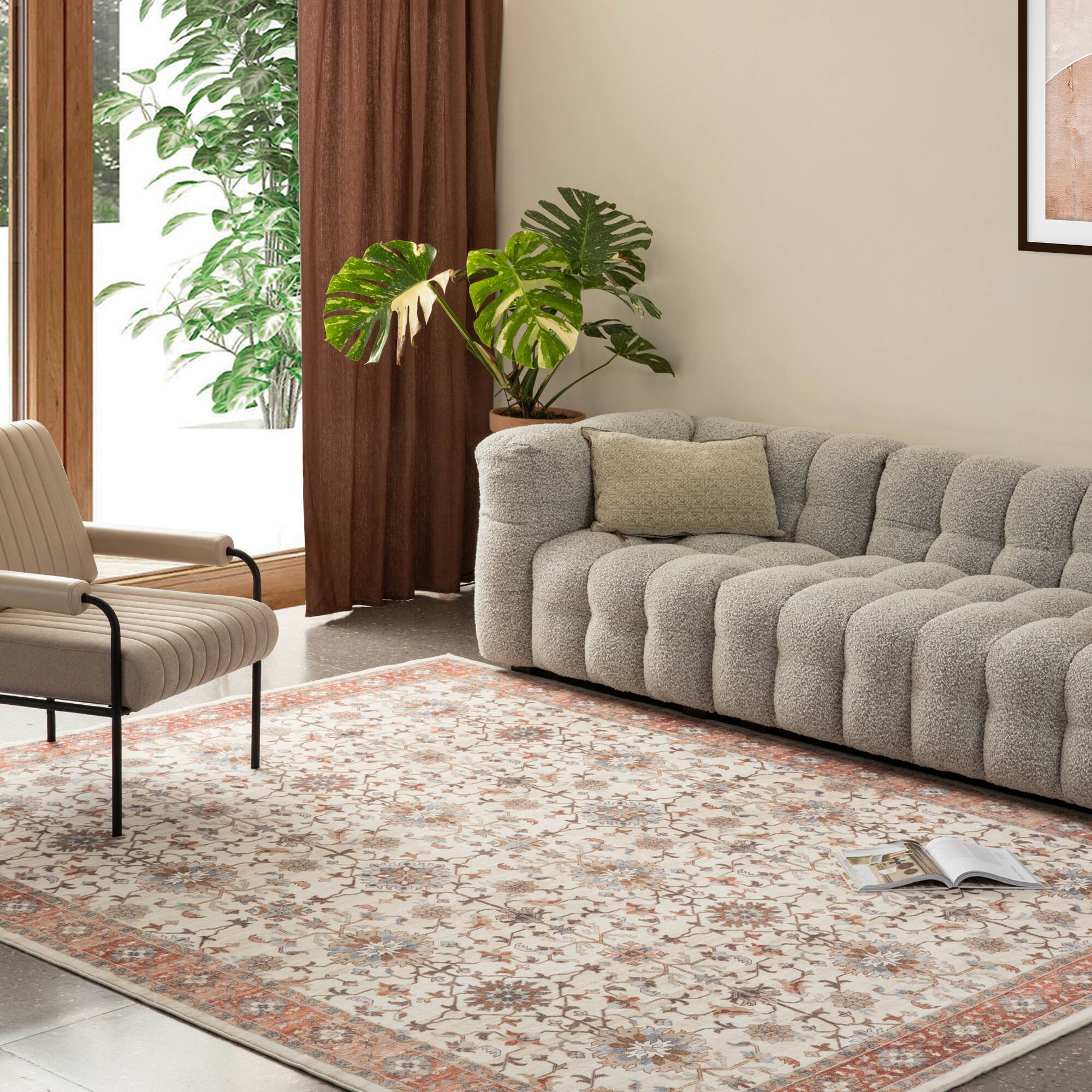 Glitzhome&#xAE; Ivory &#x26; Red Oriental Area Rug