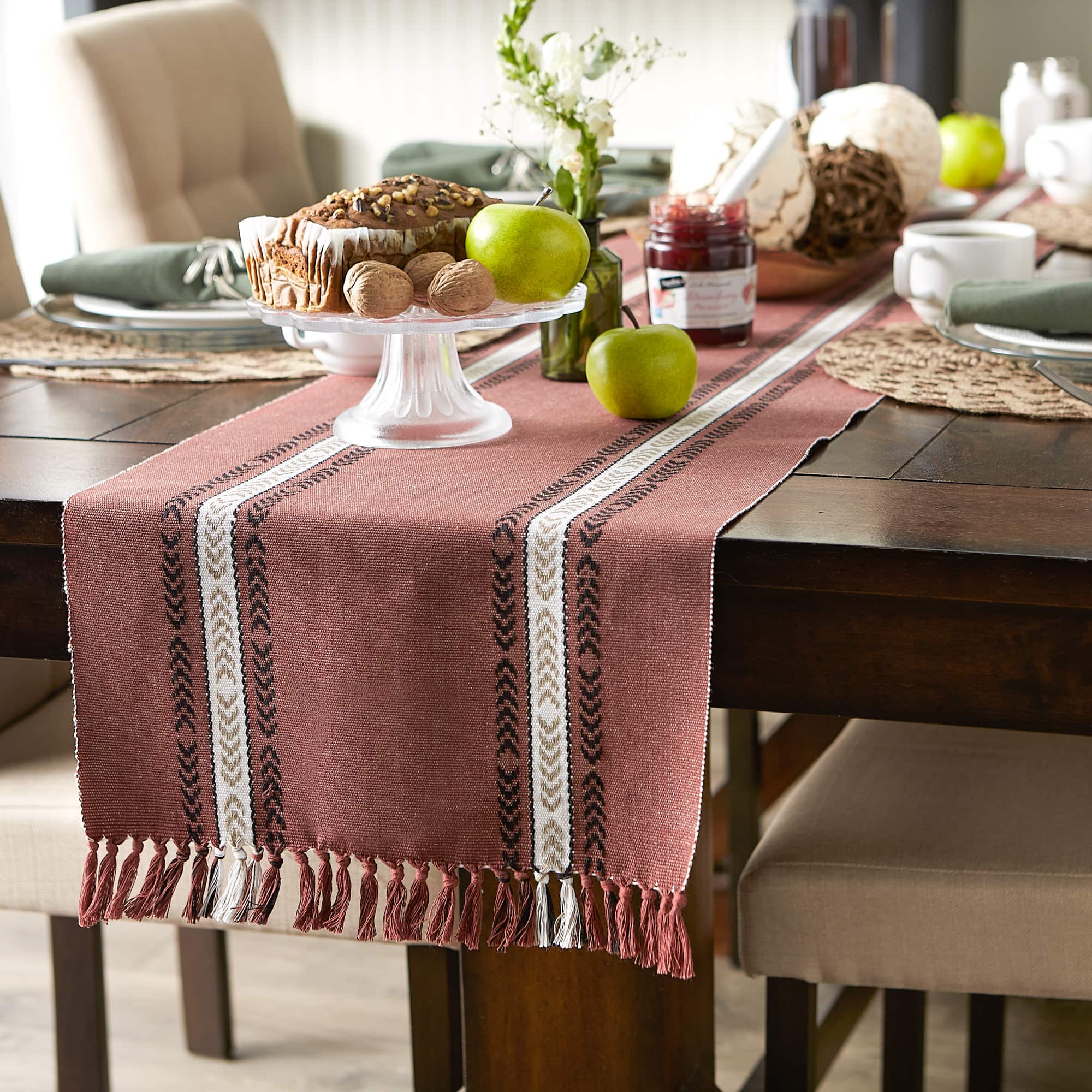 DII® 72" Dobby Striped Fringe Ribbed Table Runner