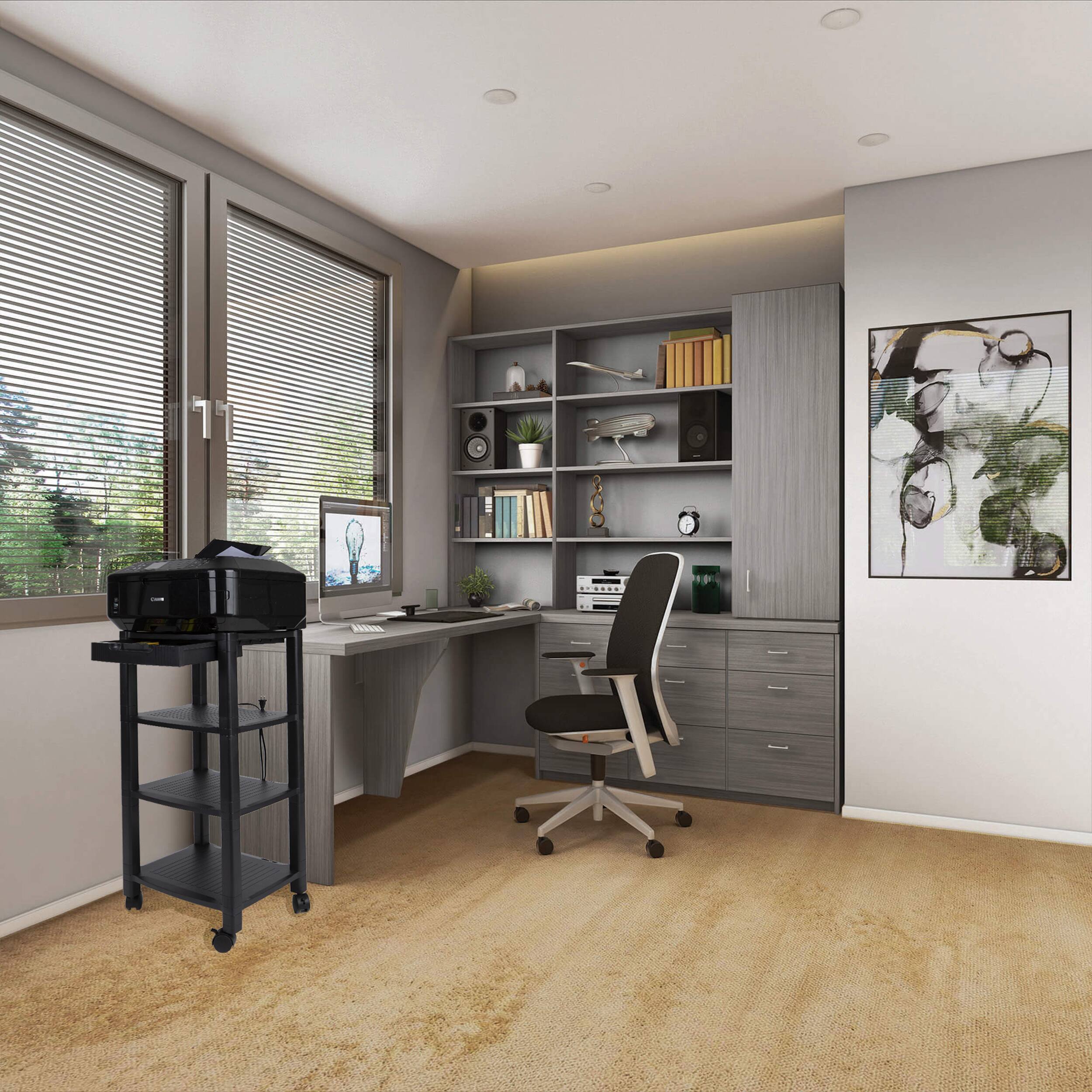 Mind Reader 34.7" Black 4-Shelf Printer Cart Stand with Wheels