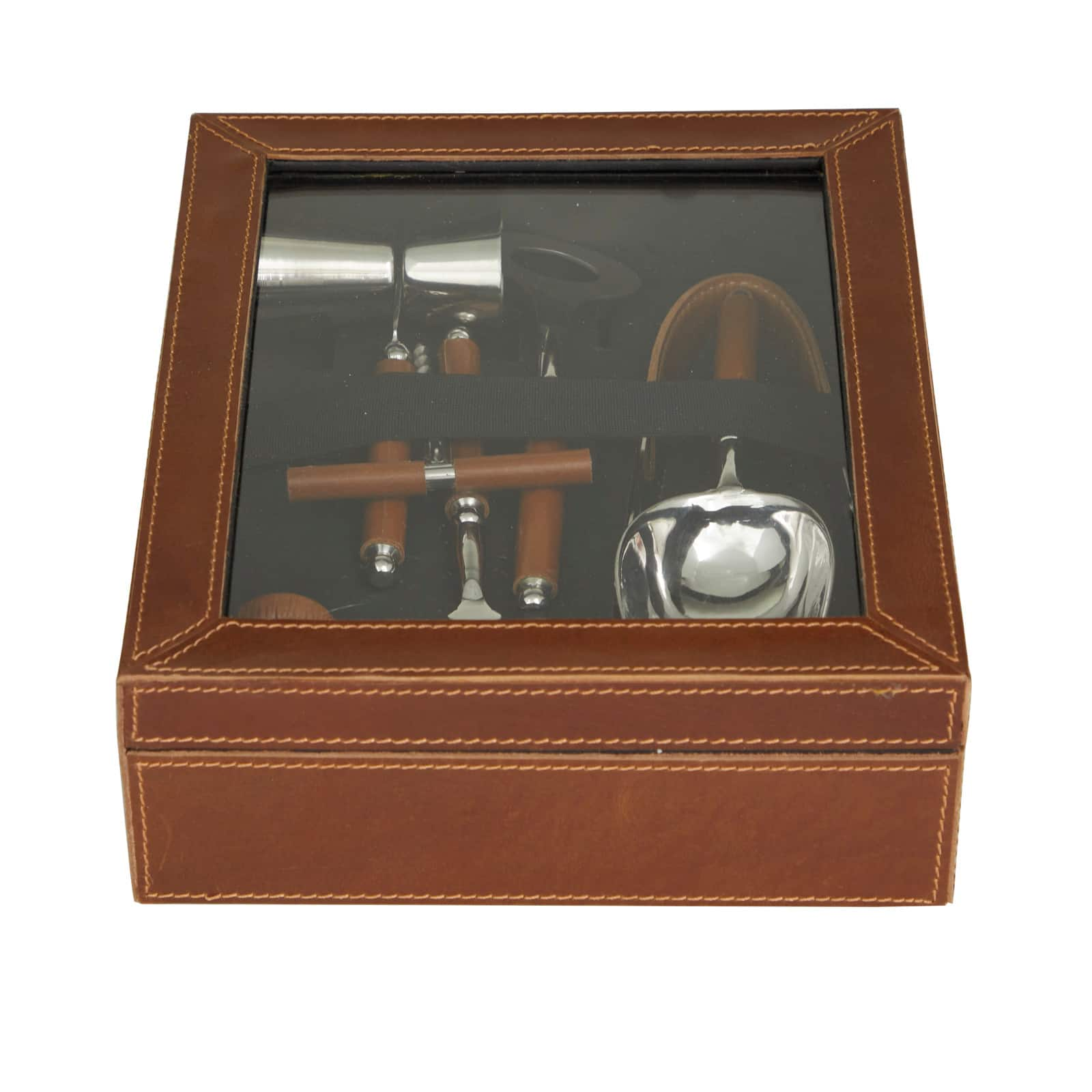 The Novogratz Brown Modern Bar Tool Set, 9&#x22; x 11&#x22; x 3&#x22;