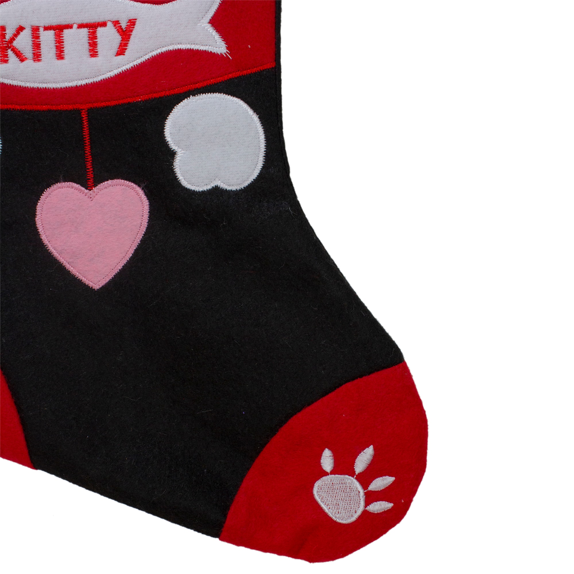 19.5&#x22; Black &#x26; Red Embroidered Kitty Cat Christmas Stocking