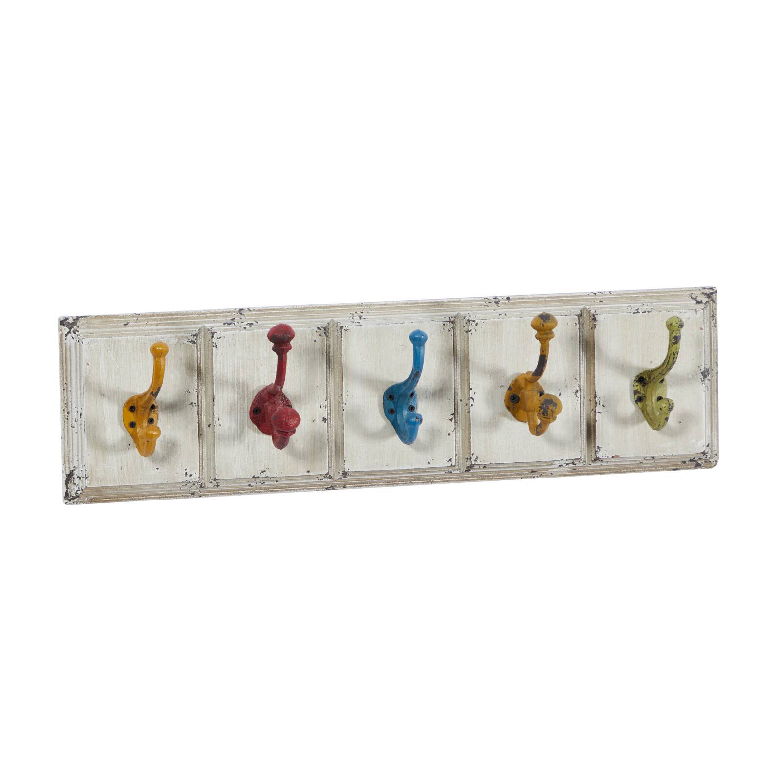 White Wood Farmhouse Wall Hooks, 7&#x22; x 24&#x22; x 4&#x22;