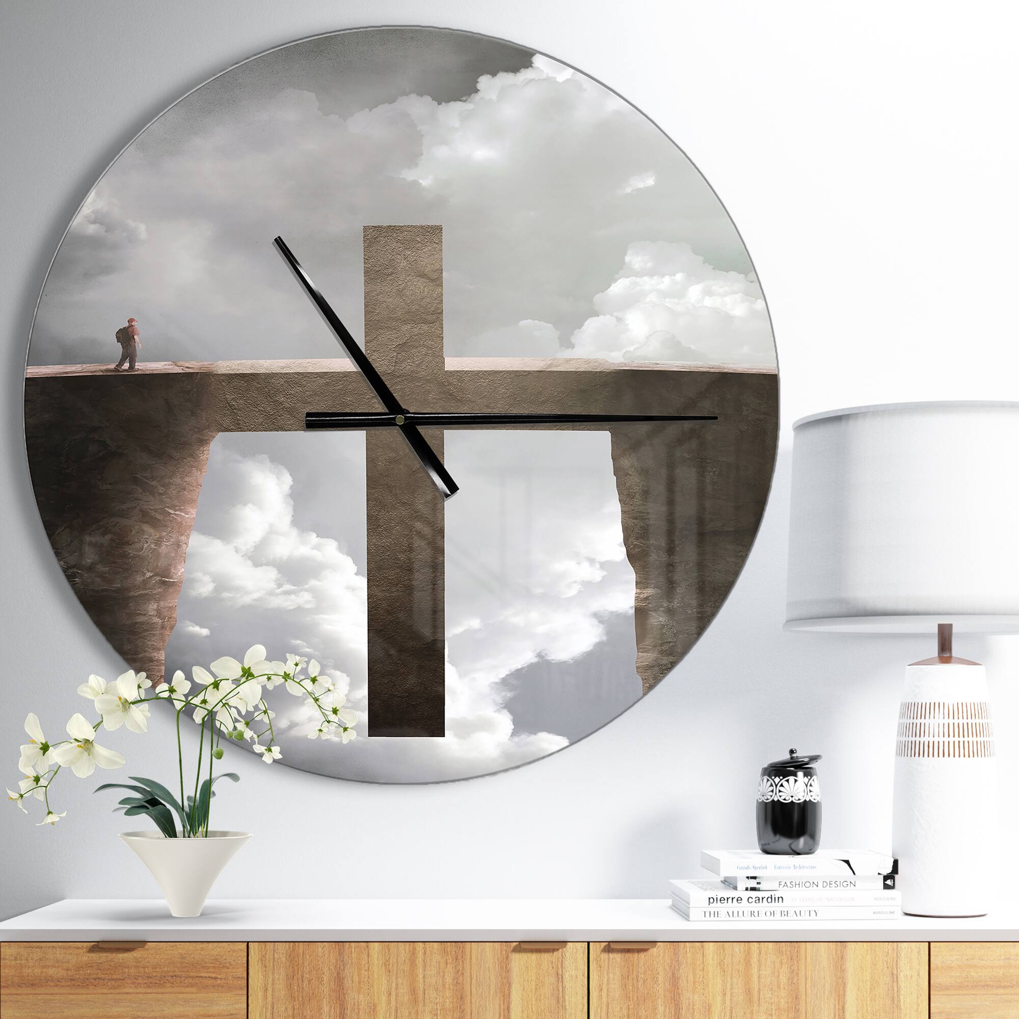 Designart Big Cross Between Two Cliffs Wall Clock