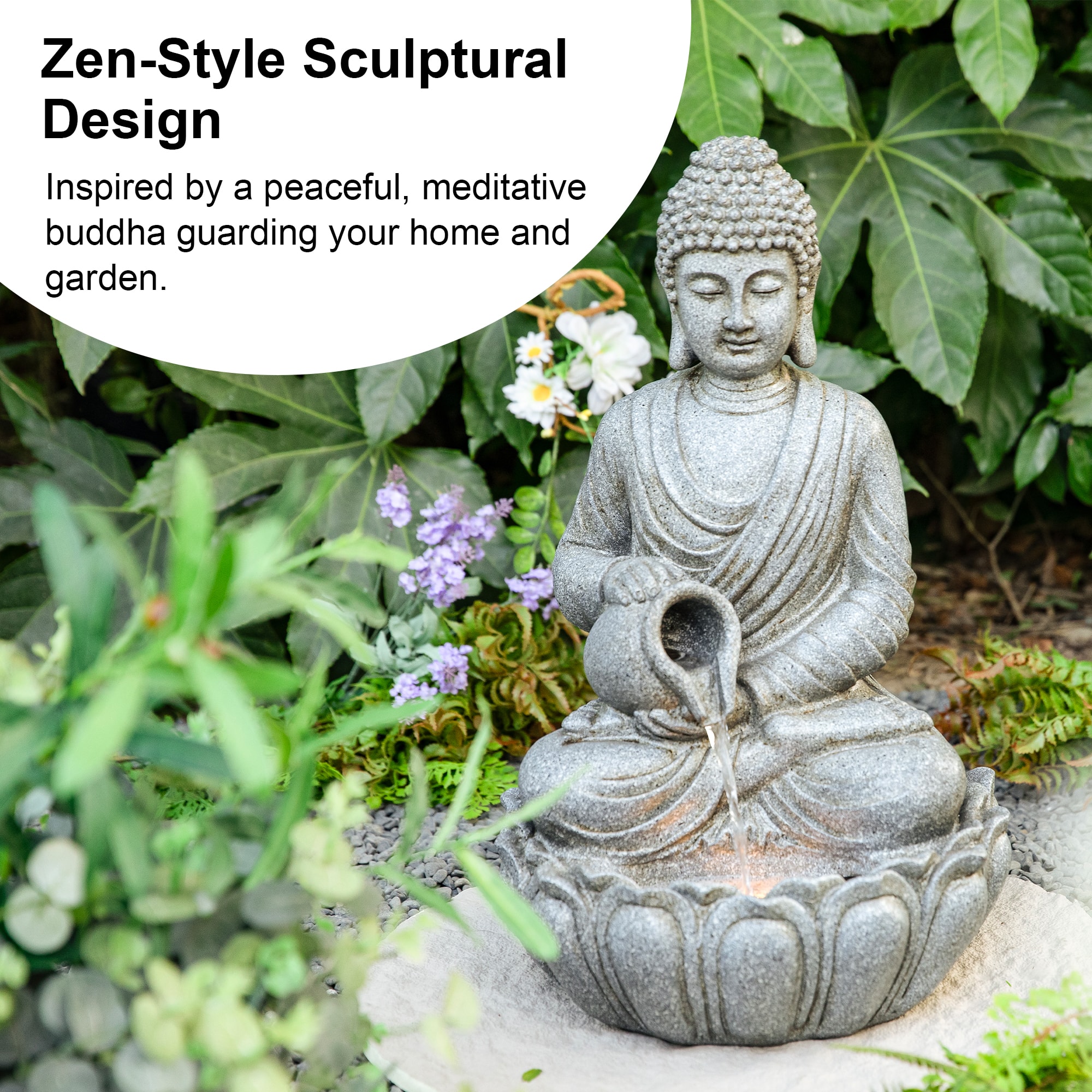 Glitzhome® 20.5" Zen-Style LED Meditating Buddha Outdoor Fountain
