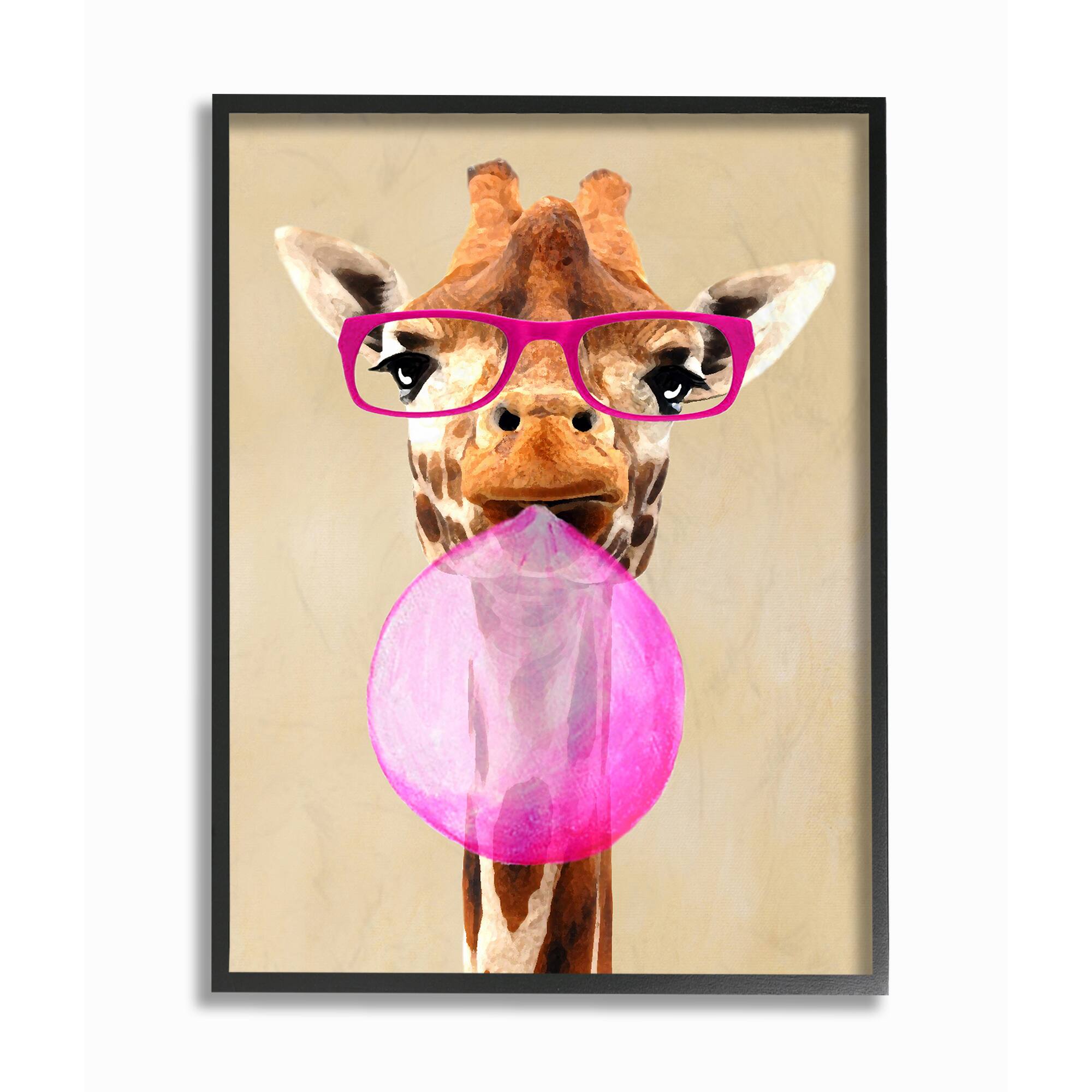 Stupell Industries Giraffe with Bubblegum & Pink Glasses Wall Art in Black Frame