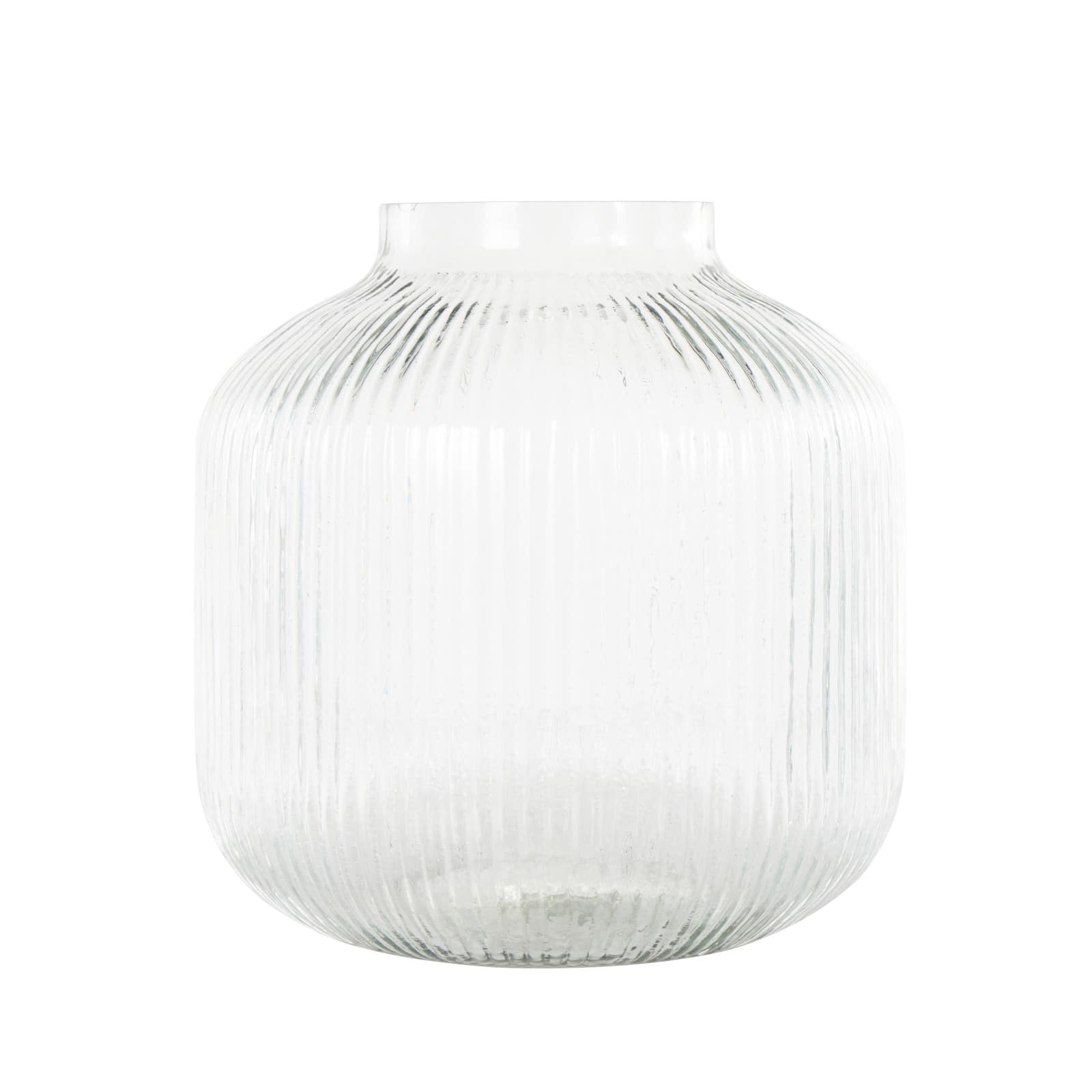 11&#x22; Clear Glass Short Round Ribbed Decorative Vase