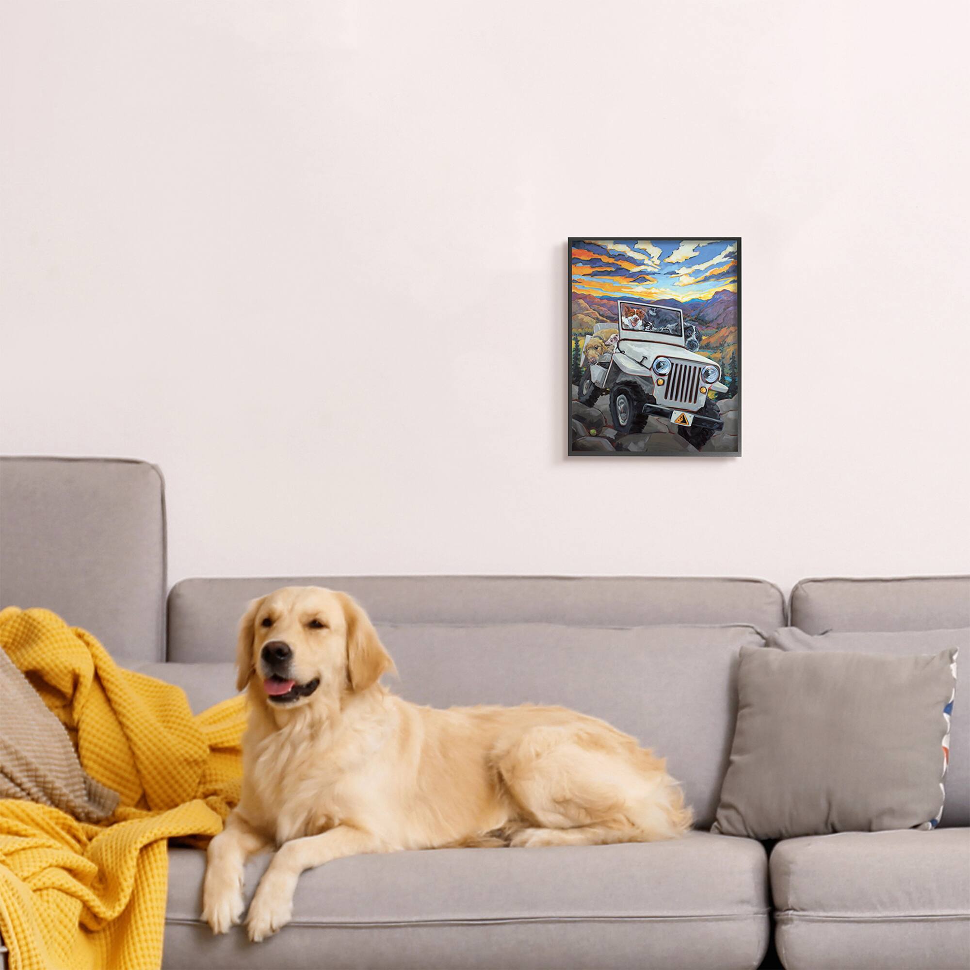 Stupell Industries Dogs Off-Roading Mountain Sunset Wall Art with Frame