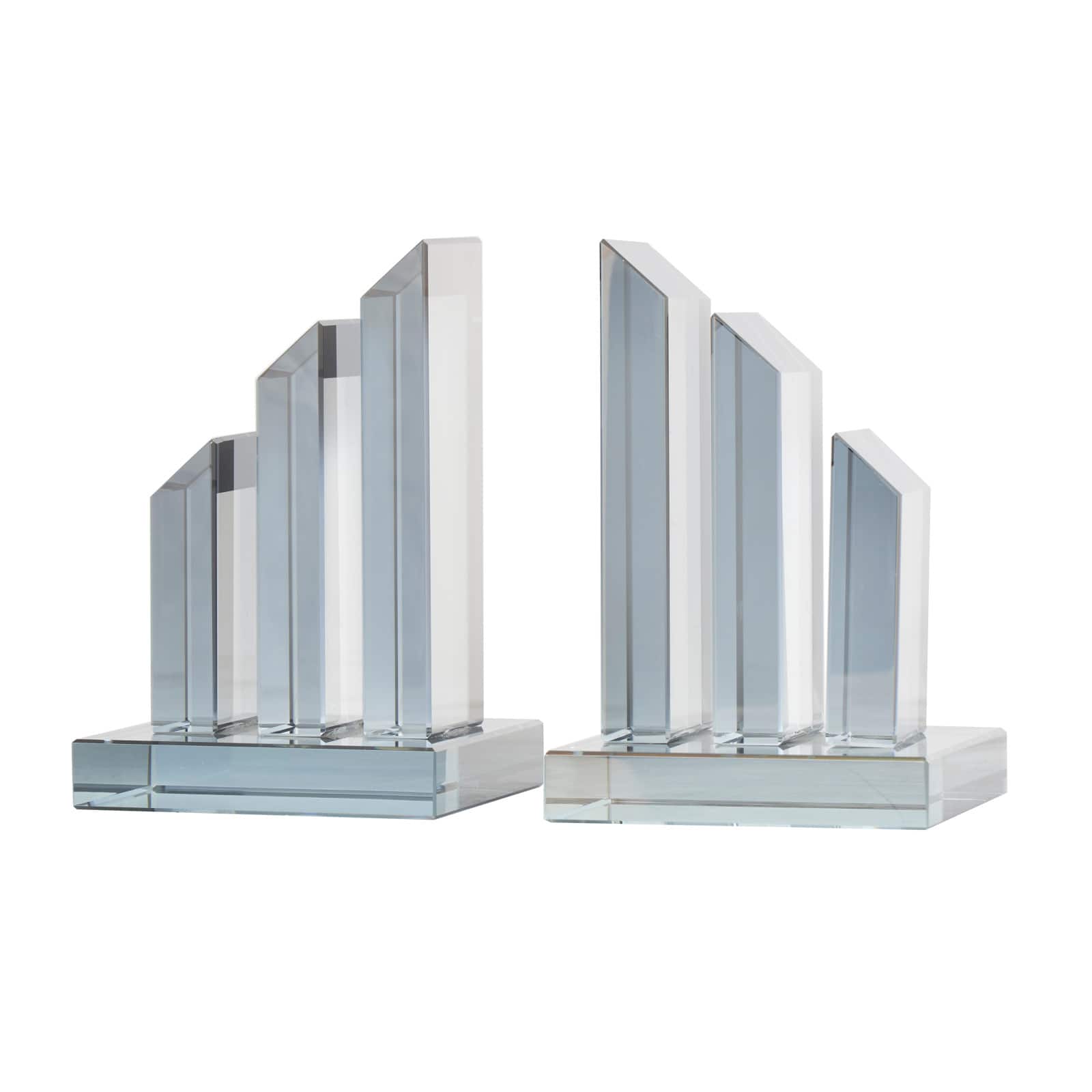 6" Silver Crystal Geometric Pyramid Bookends Set