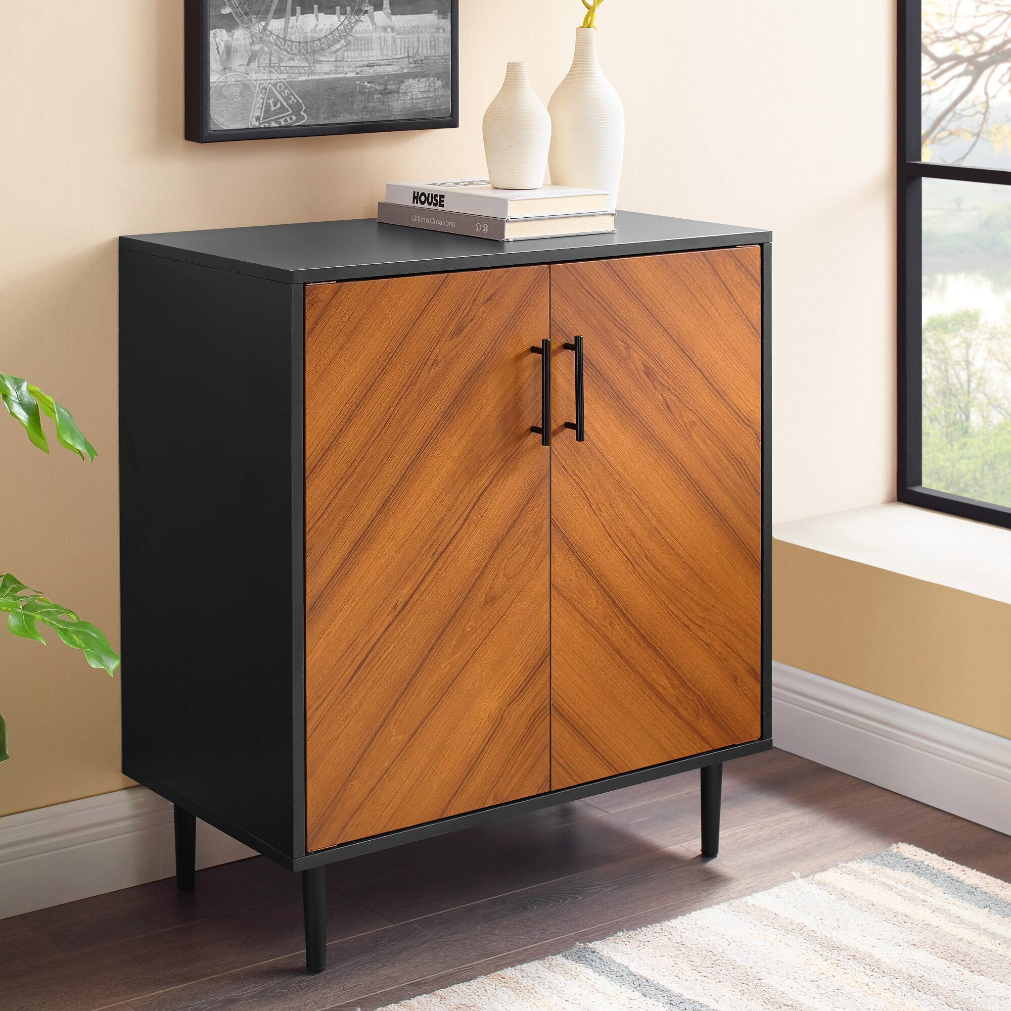 Walker Edison Black Modern Bookmatch Accent Cabinet