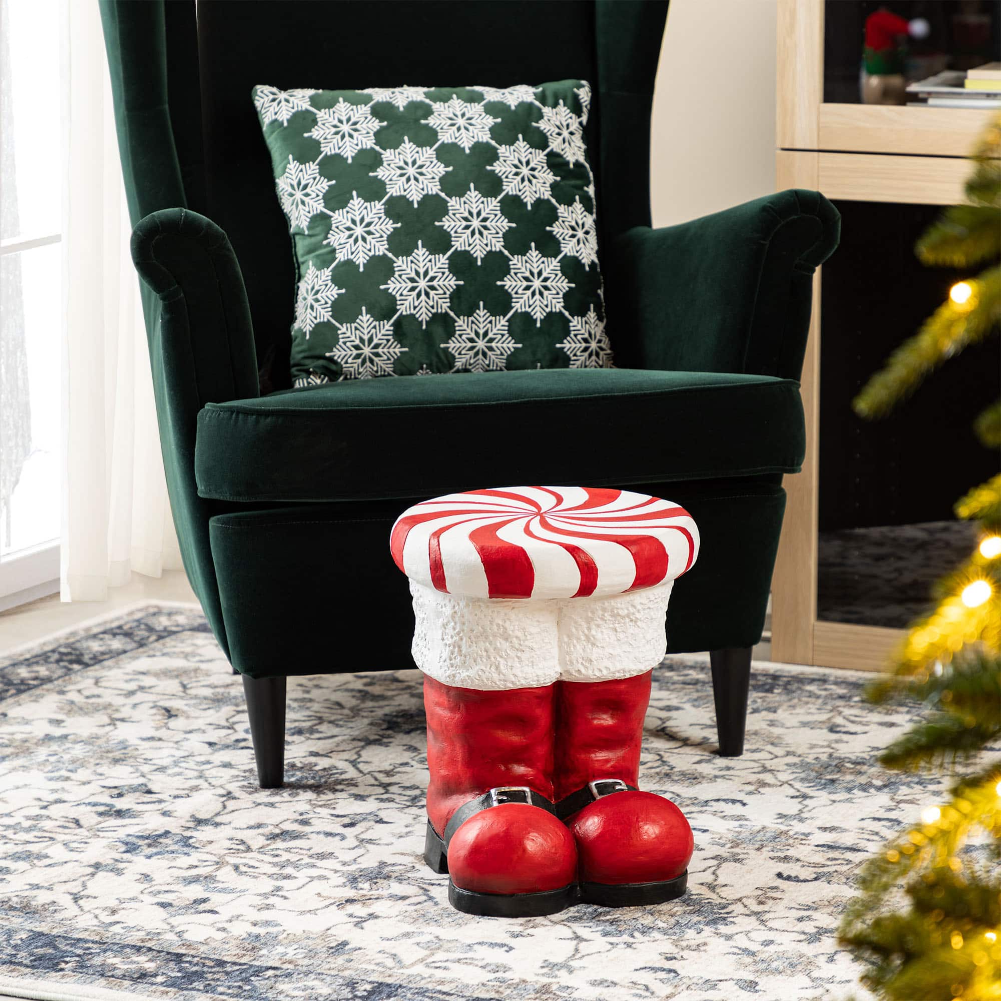 Glitzhome&#xAE; 14.5&#x22;H Christmas MGO Peppermint Boot Stool or Accent Table