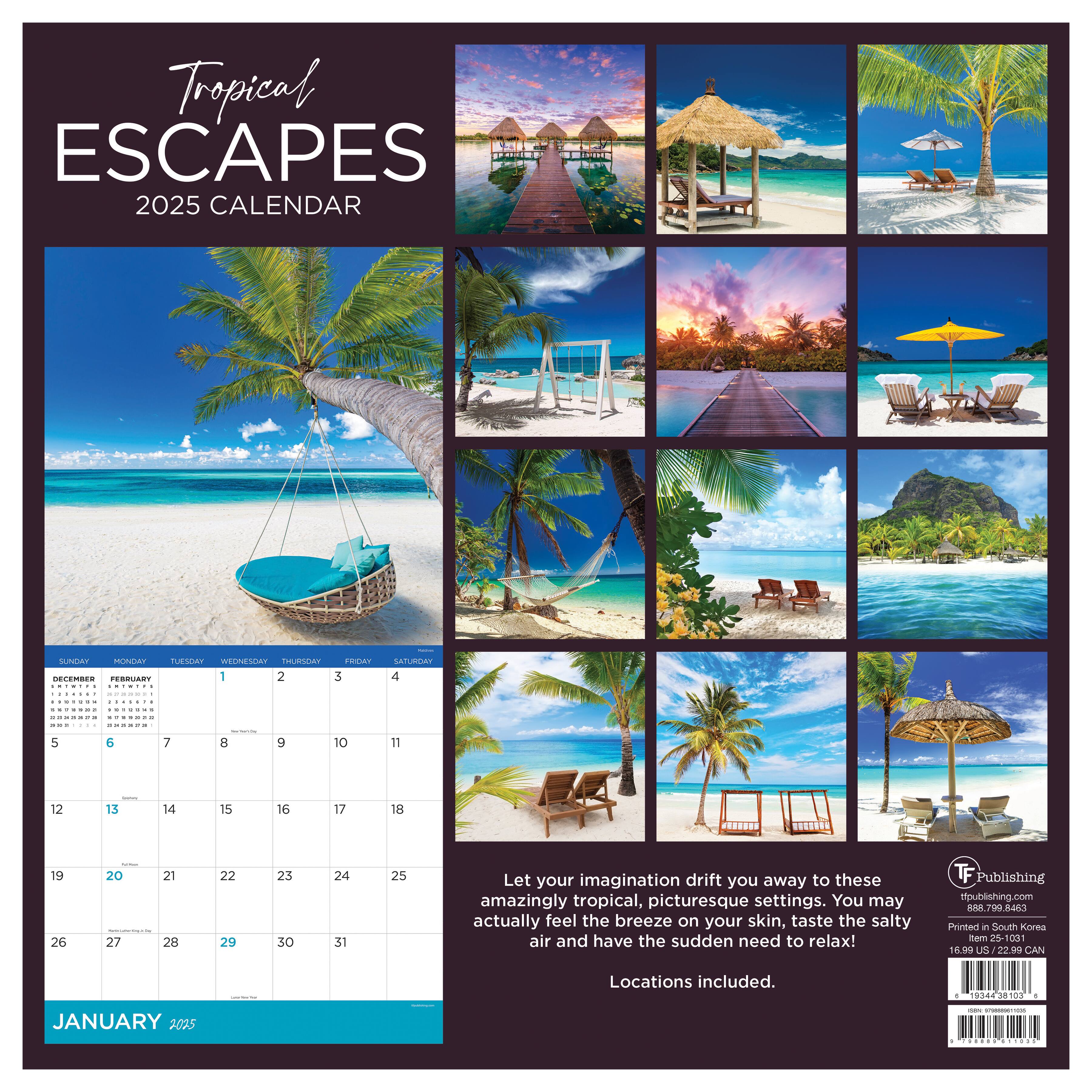 TF Publishing 2025 Tropical Escapes Wall Calendar