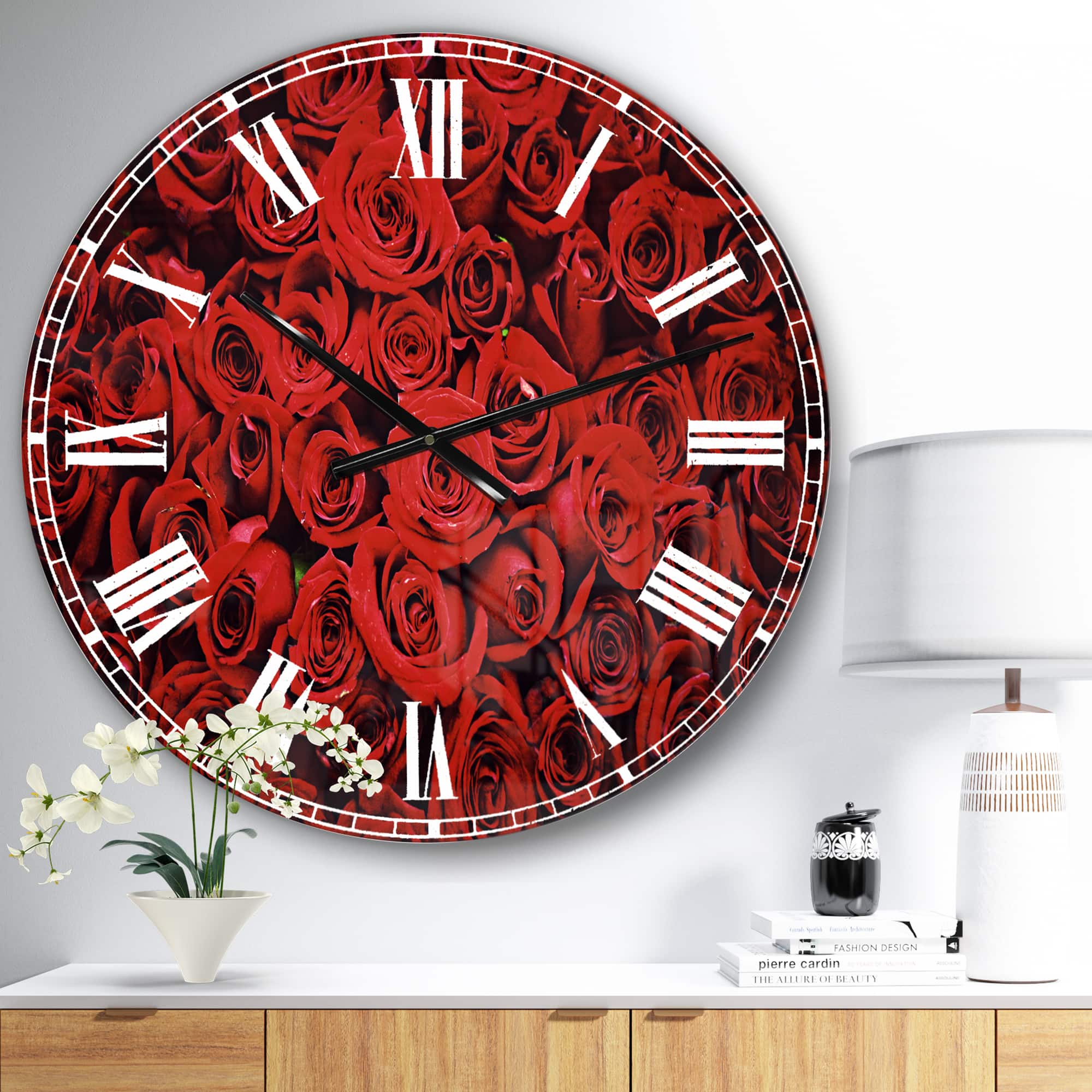 Designart 'Winter Red Rose Traditional Wall Clock