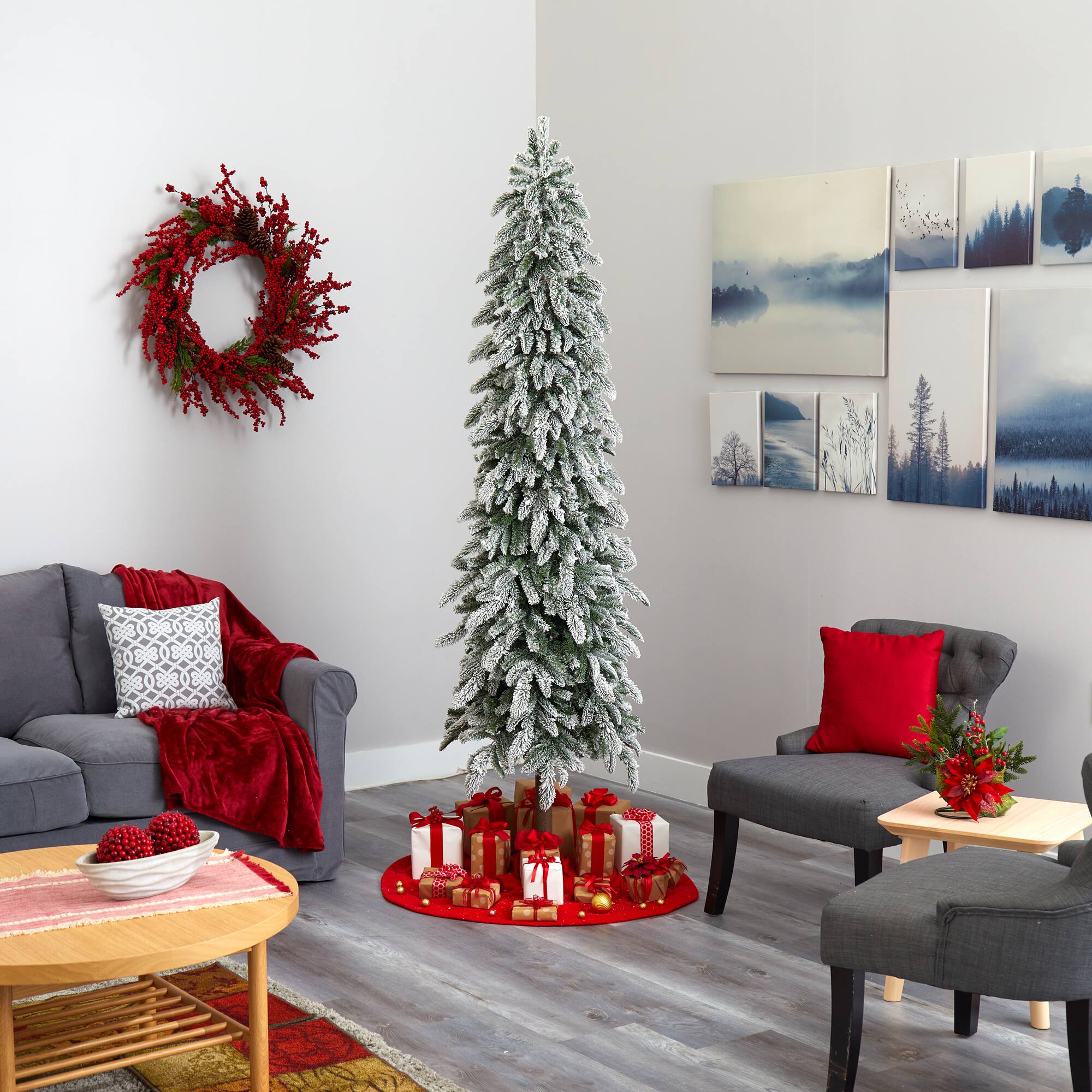7.5ft. Pre-Lit Flocked Washington Alpine Artificial Christmas Tree, Warm White LED Lights