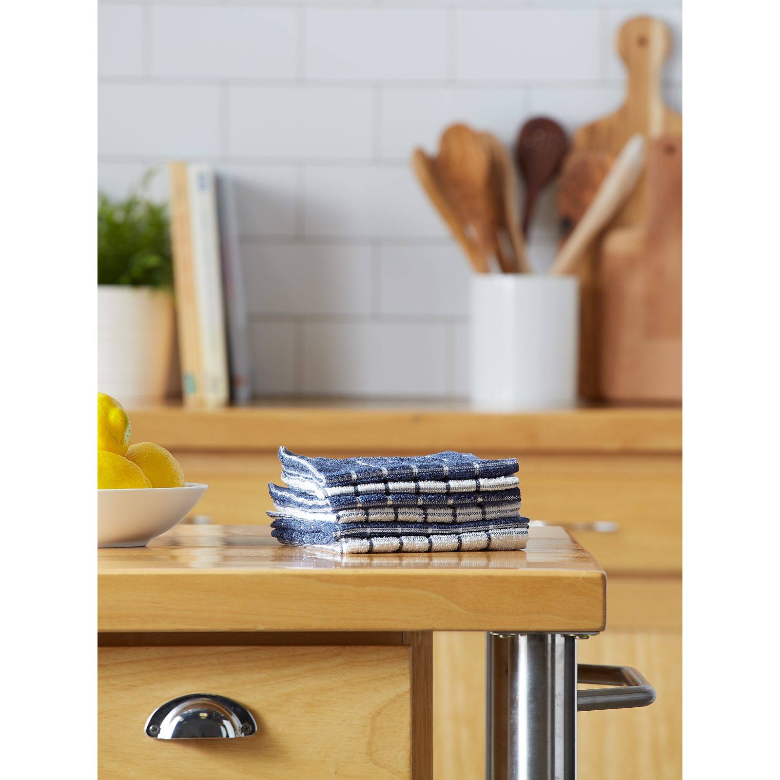 DII® French Blue Combo Windowpane Dishcloths, 6ct.