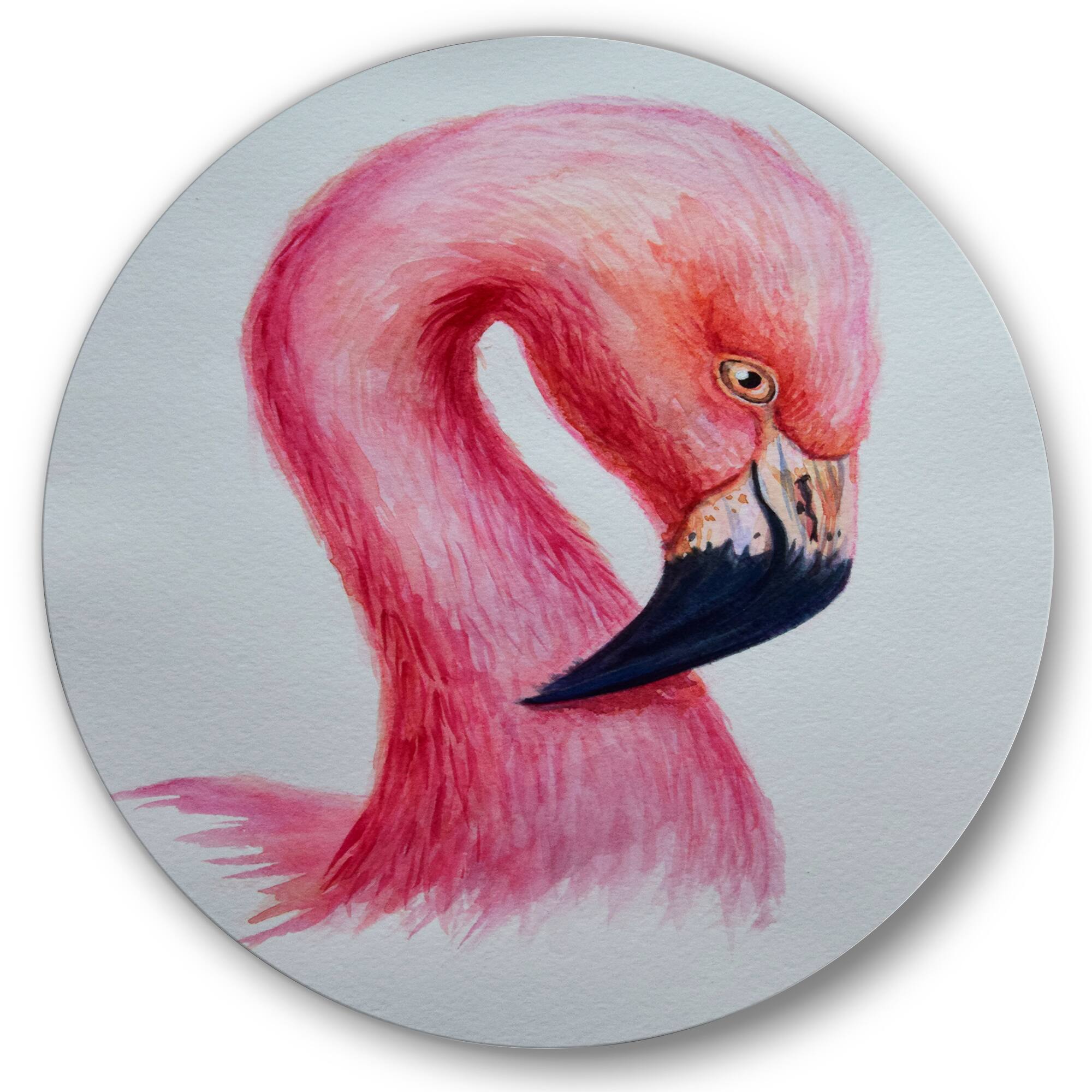 Designart - Portrait of Pink Flamingo IV - Farmhouse Metal Circle Wall Art