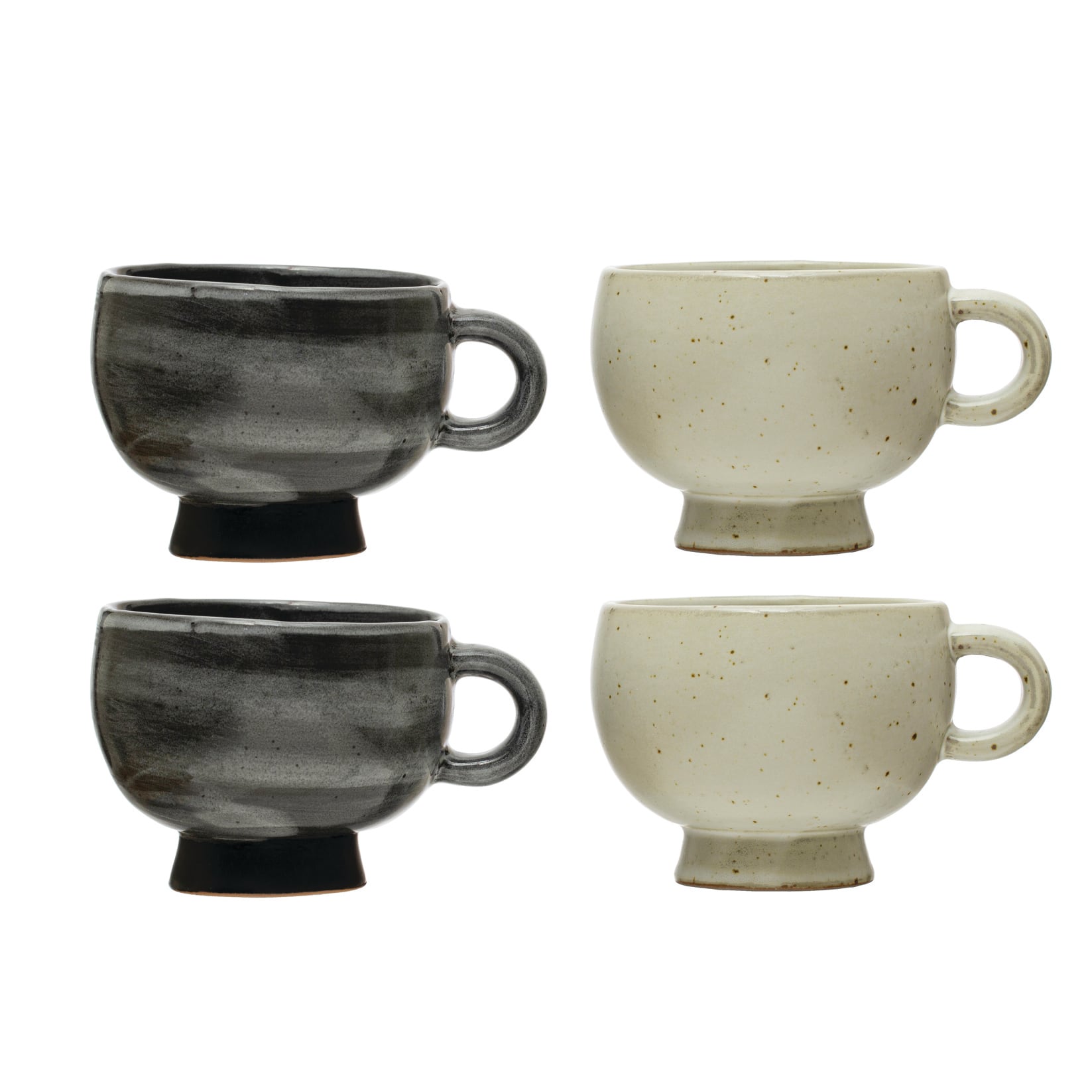 Black & White Modern Stoneware Footed Mug Set