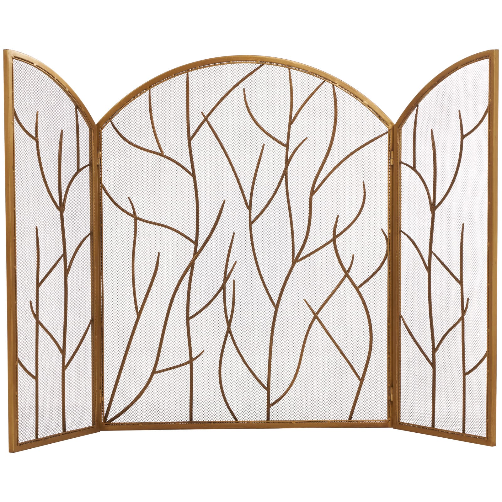 Gold Metal Tree Arched 3-Panel Fireplace Screen