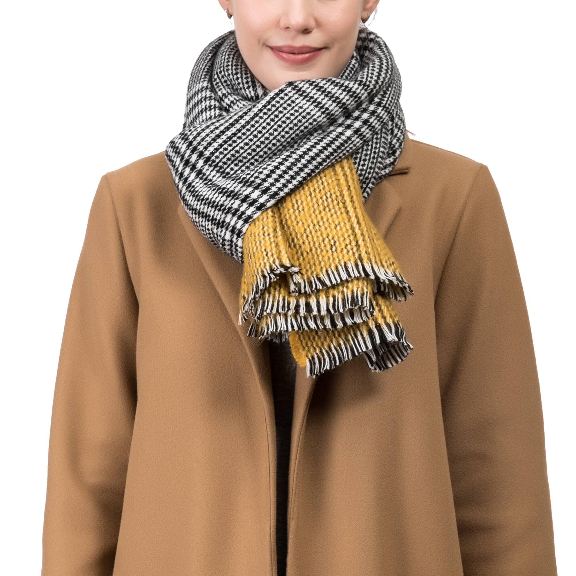 Glitzhome® 70" Yellow & Gray Scarf with Fringe
