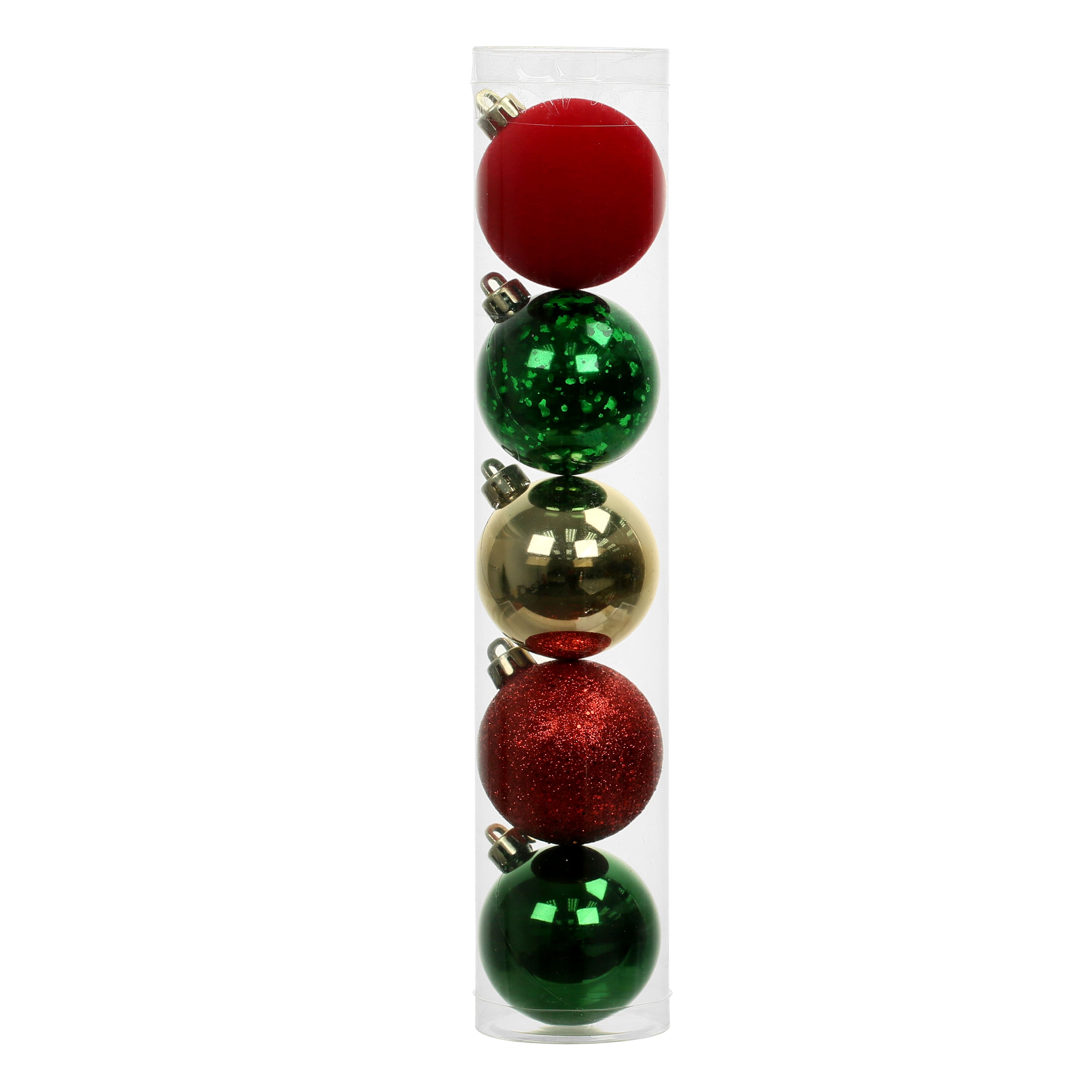 5 Pack 2.2&#x22; Red, Green, Gold Shatterproof Ball Ornaments by Ashland&#xAE;