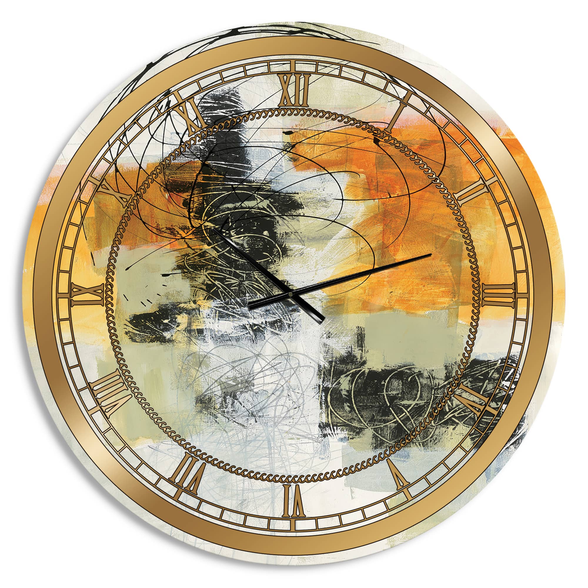 Designart 'Abstract Composition Of Glamorous Yellow And Black Glam Wall Clock