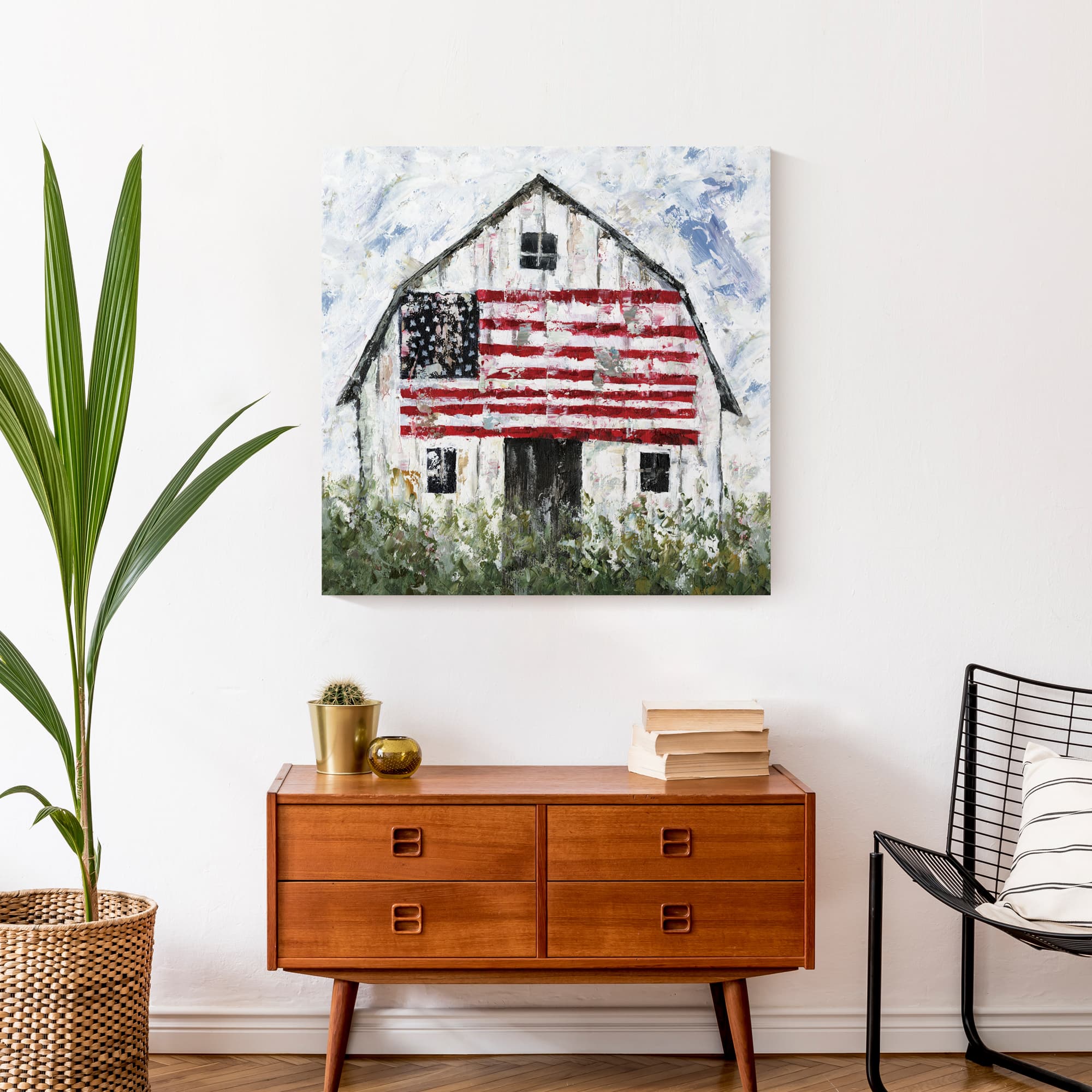 White Rustic Patriotic Barn I Canvas Wall Art