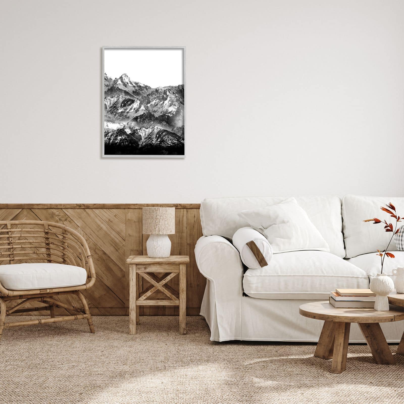 Stupell Industries Snow Cap Mountains High Contrast Black White Landscape Framed Wall Art