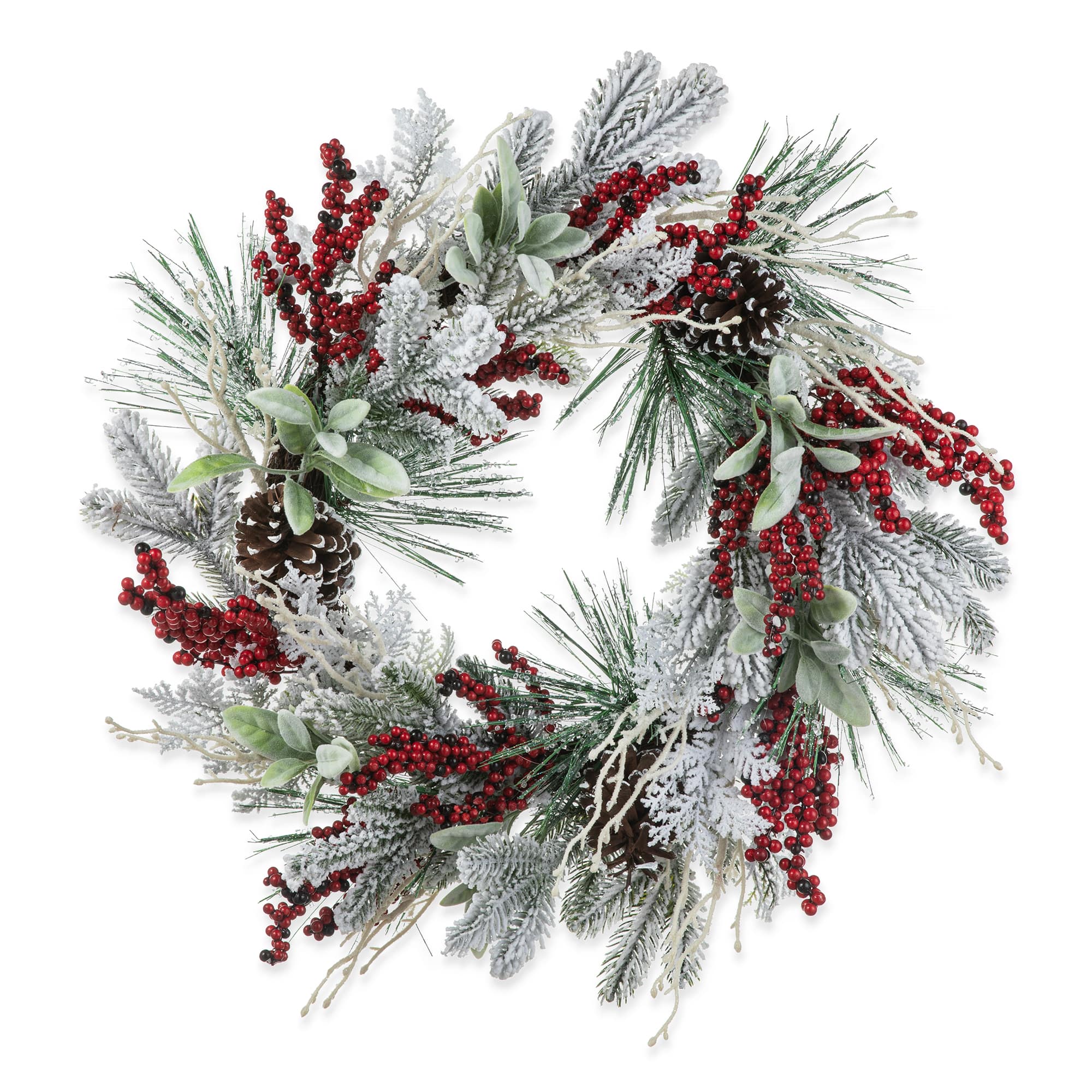 Glitzhome&#xAE; 24&#x22; Christmas Snowy Pinecone &#x26; Berry Wreath