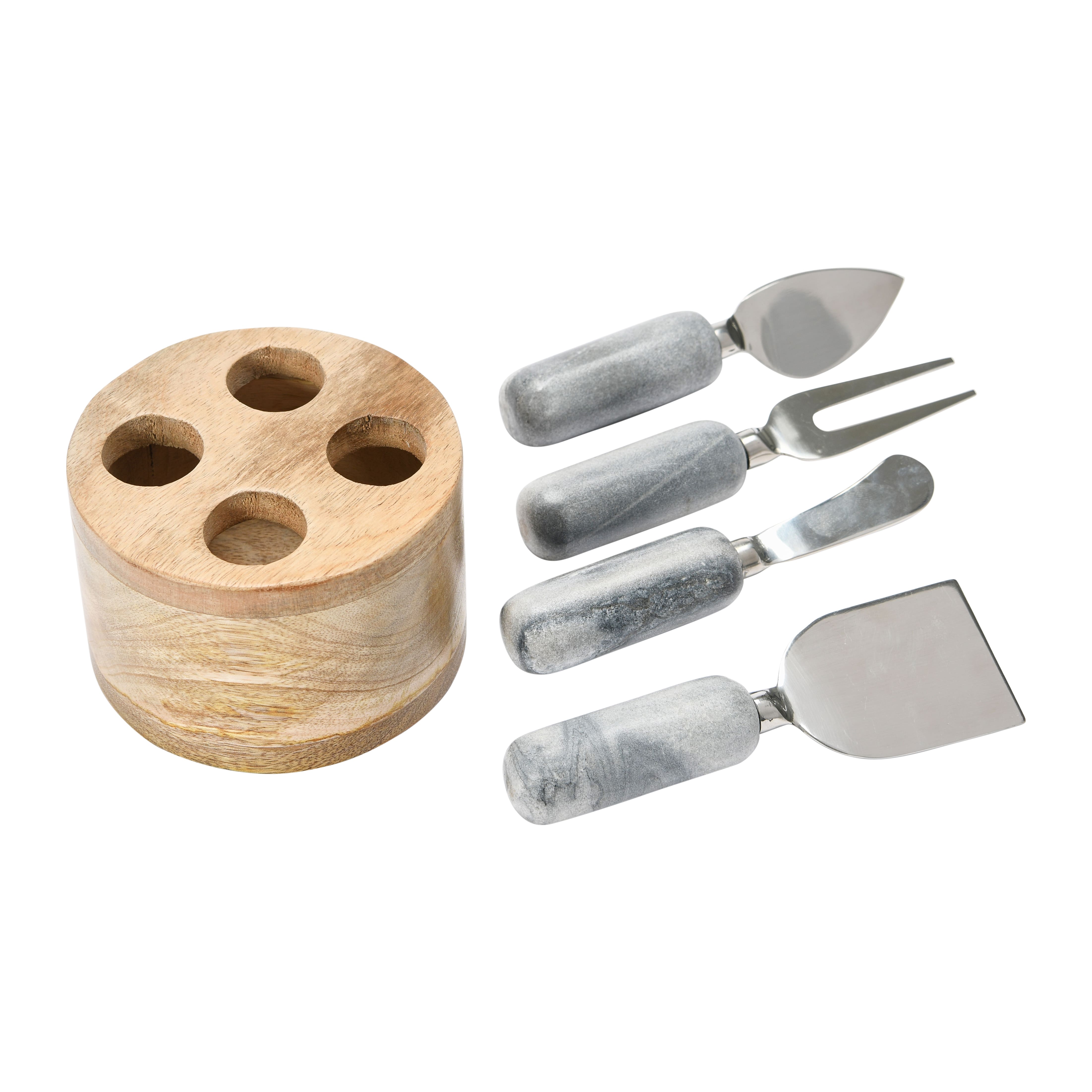 Hello Honey® Stainless Steel Cheese Servers with Mango Wood Stand