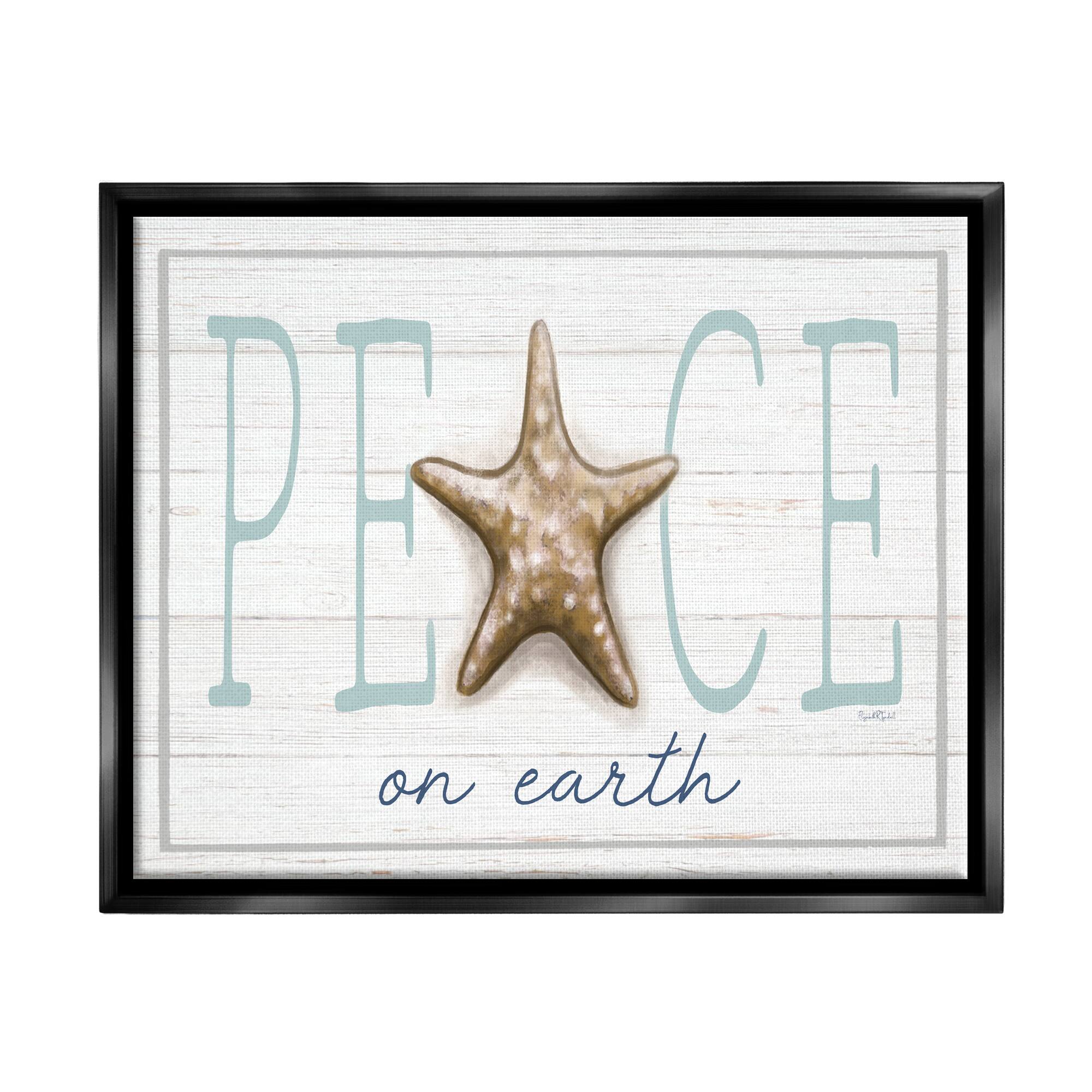 Stupell Industries Peace On Earth Starfish Sign Framed Floater Canvas Wall Art