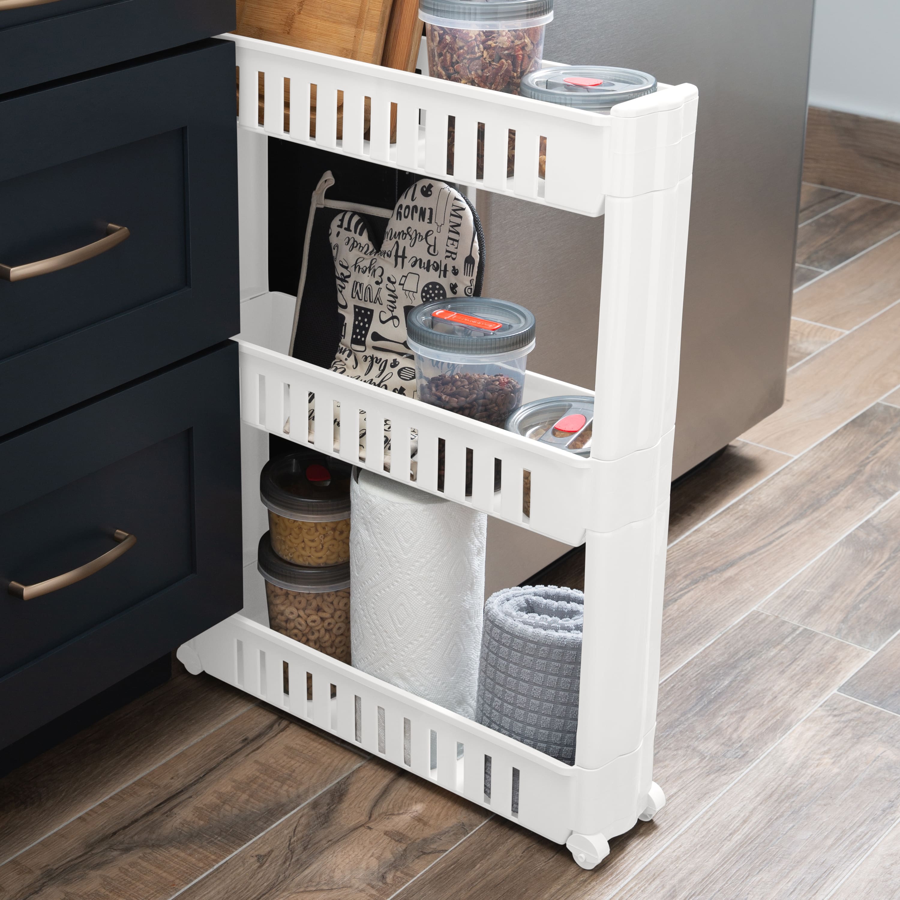 Simplify White 3-Tier Slim Slide Out Storage Cart