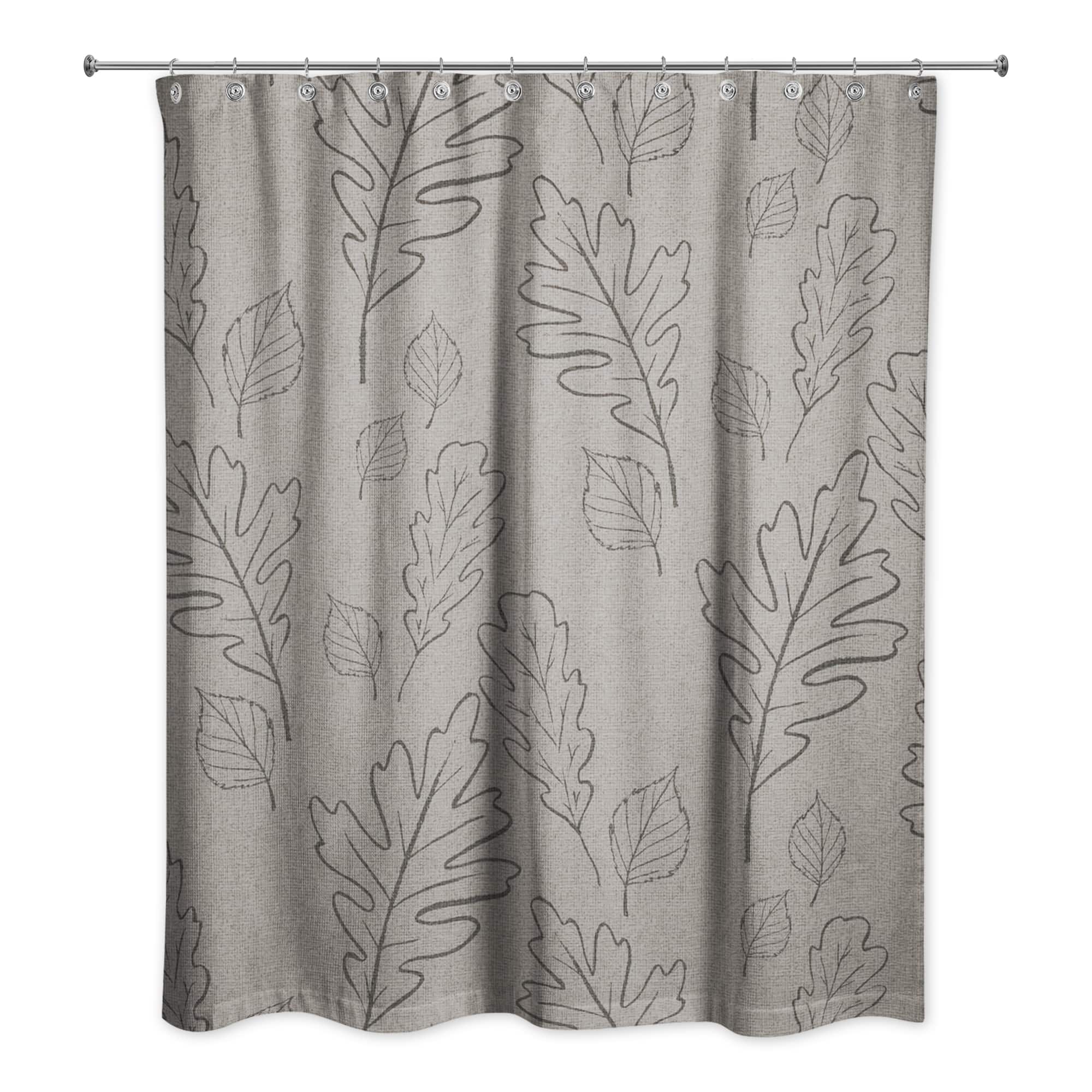 Gray Large Leaves Shower Curtain