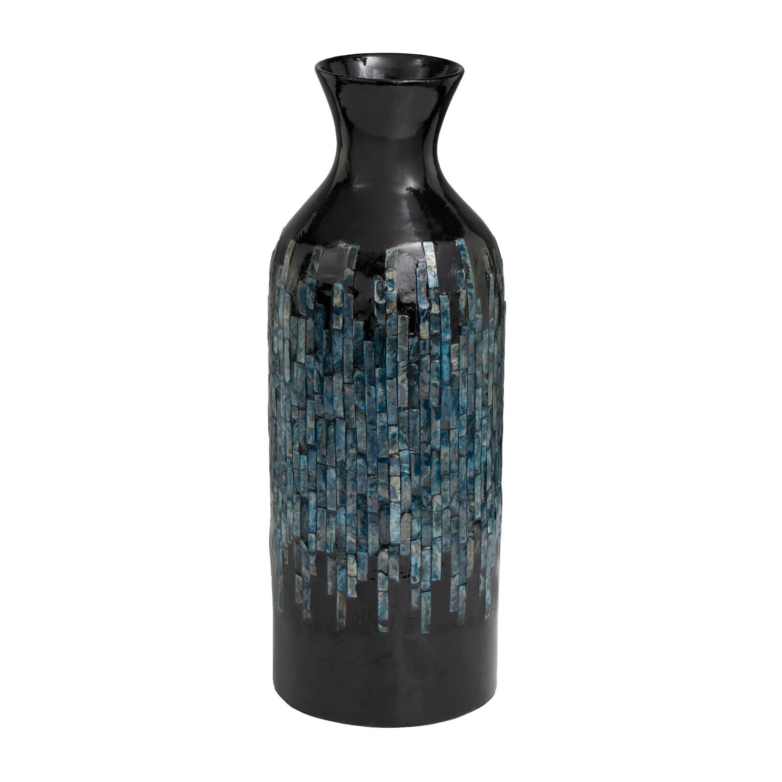 20&#x22; Black Capiz Shell Handmade Vase with Blue Ombre Design