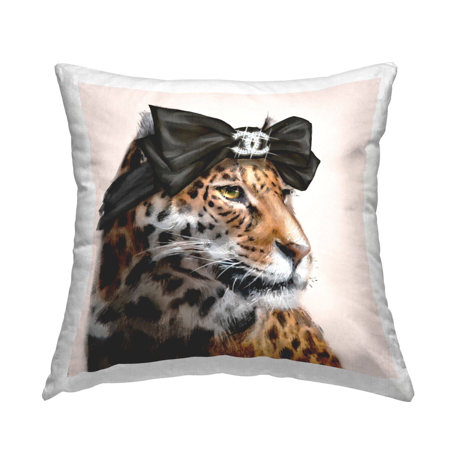 Stupell Industries Fashion Leopard Chic Animal Black Bow Glam Throw Pillow 18&#x22; x 18&#x22;