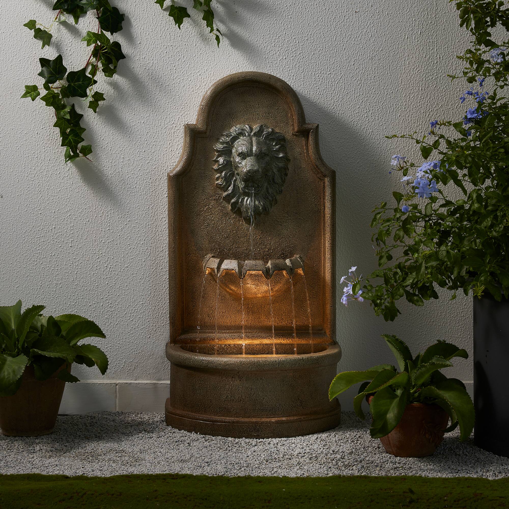 Glitzhome® 31" 3-Tier LED Faux Granite Lion Head Fountain