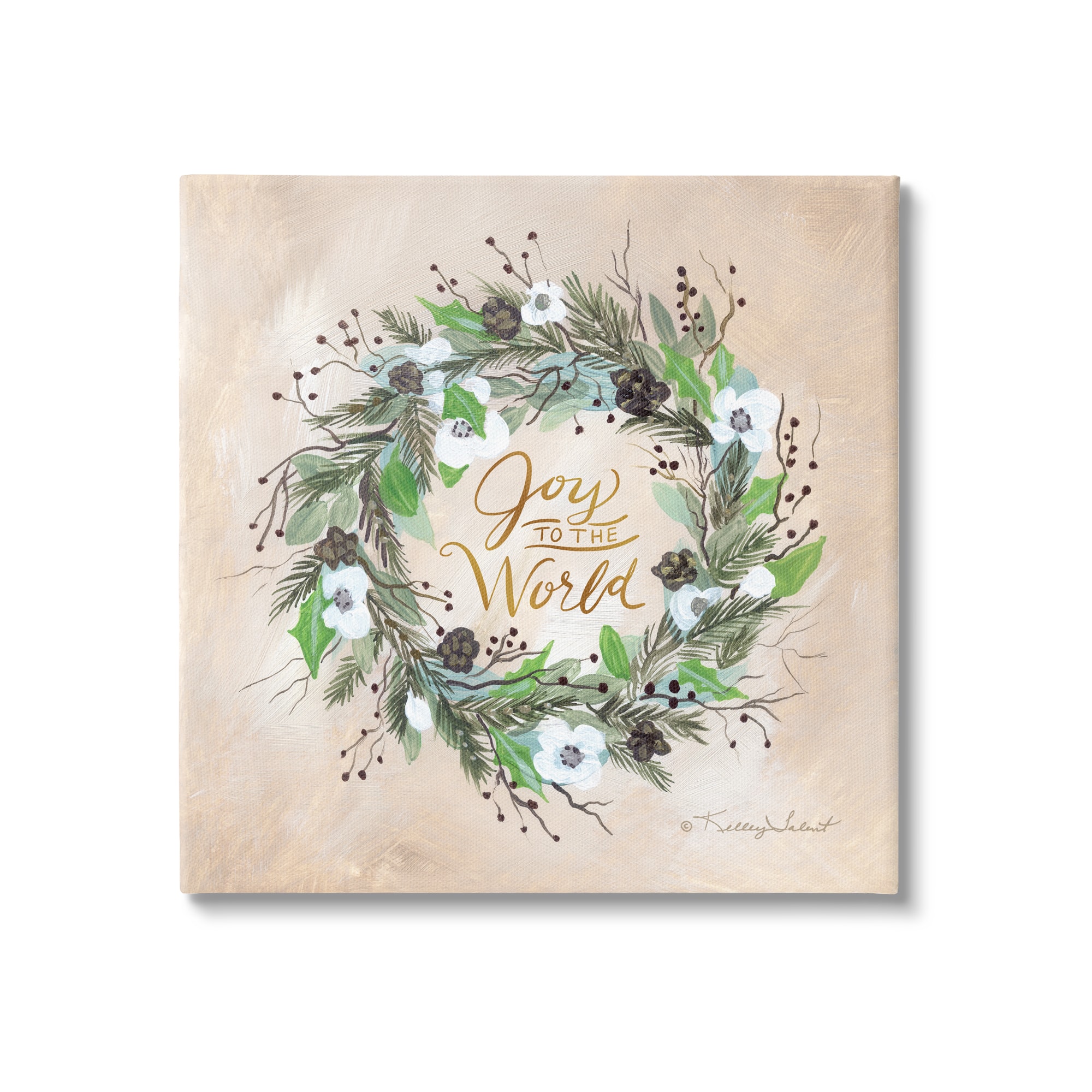 Stupell Industries Joy To The World Holiday Floral Wreath Canvas Wall Art