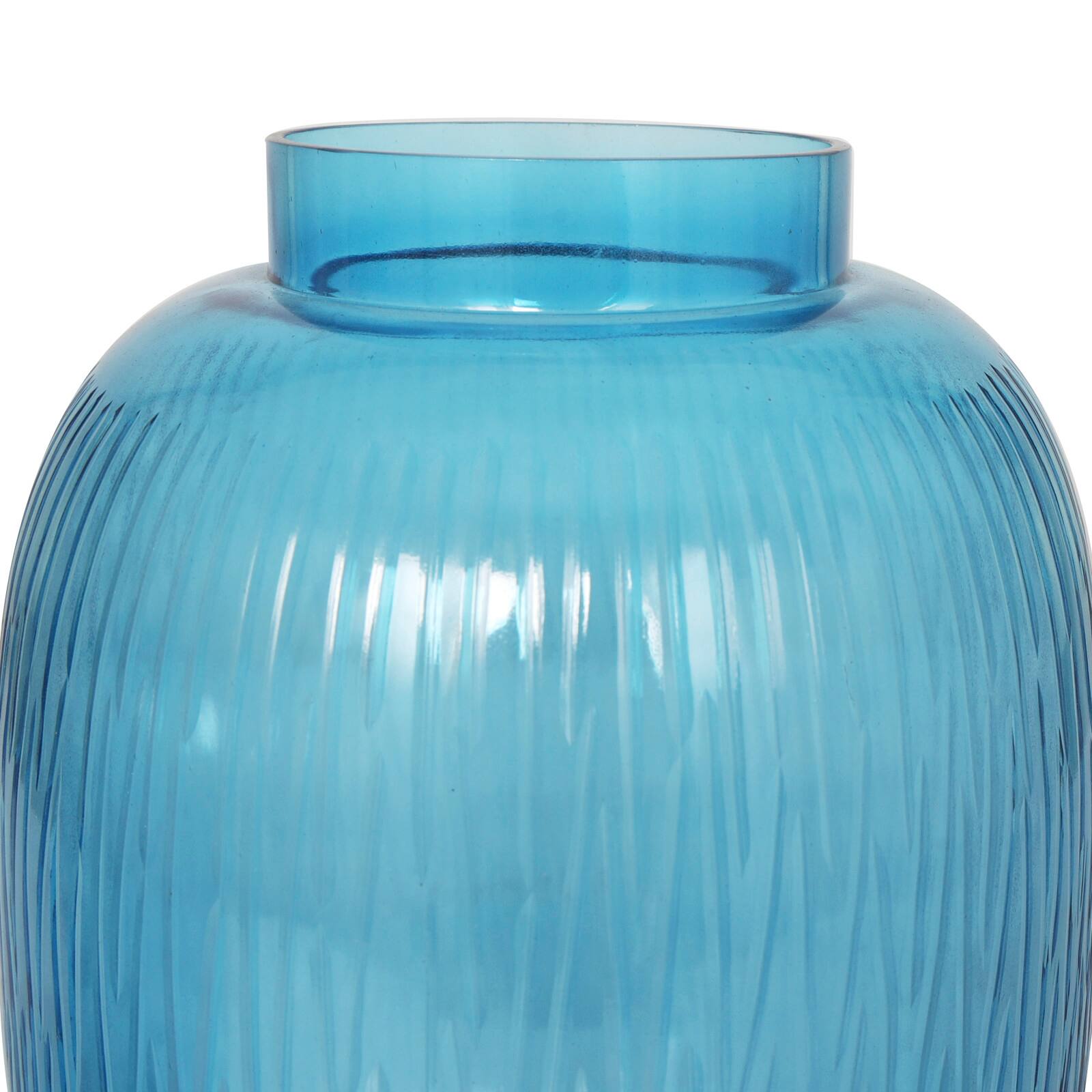 Blue Glass Ribbed Vase Set