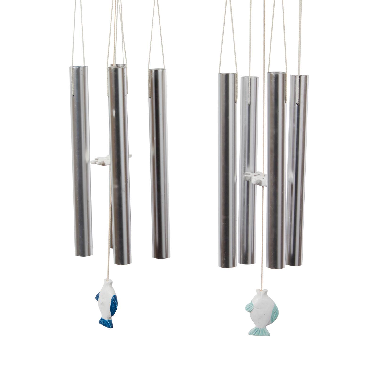 Set of 2 White Aluminum Coastal Wind Chimes, 4&#x22; x 30&#x22; Each