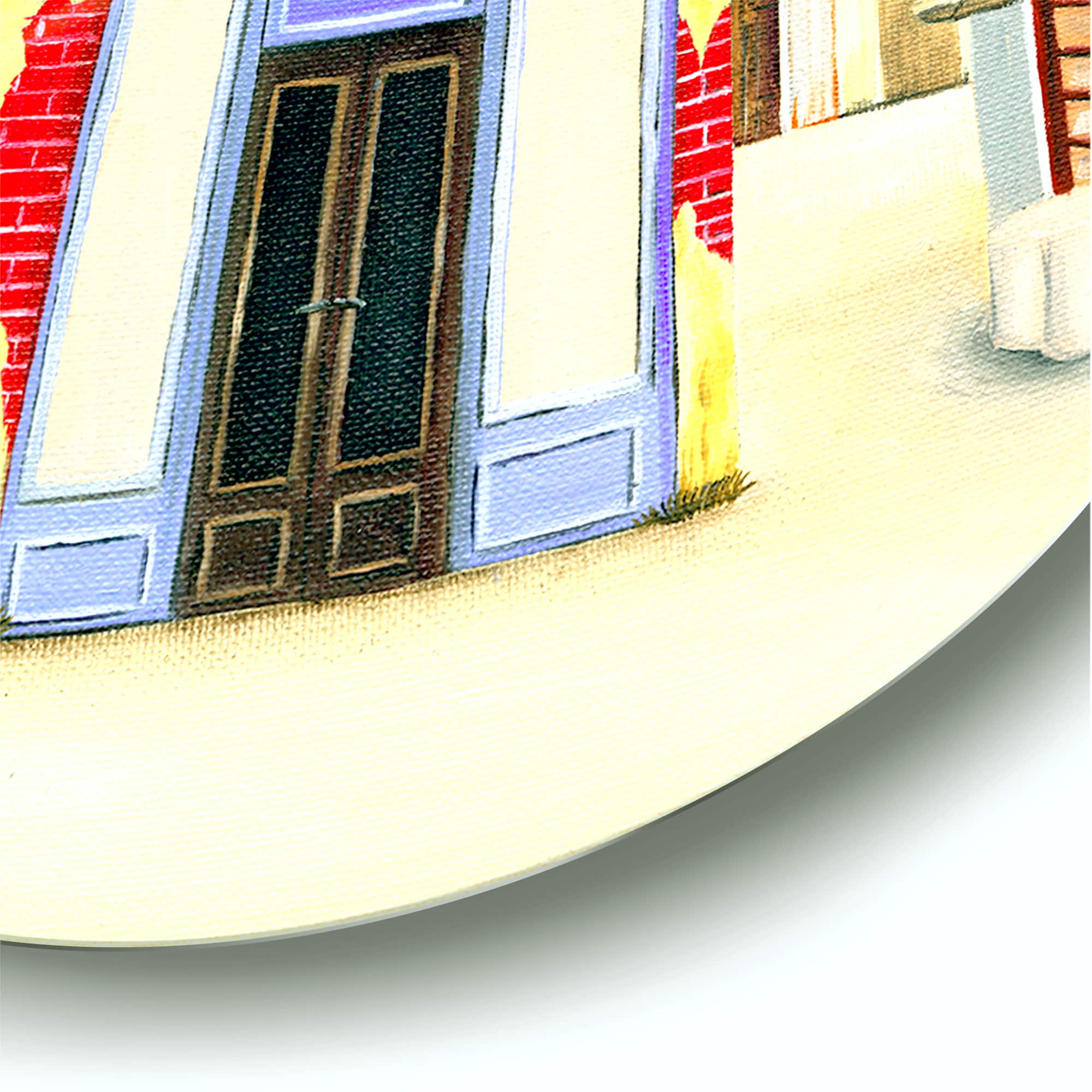 Designart - The Facade of The Buildings In A Cozy Streets - French Country Metal Circle Wall Art