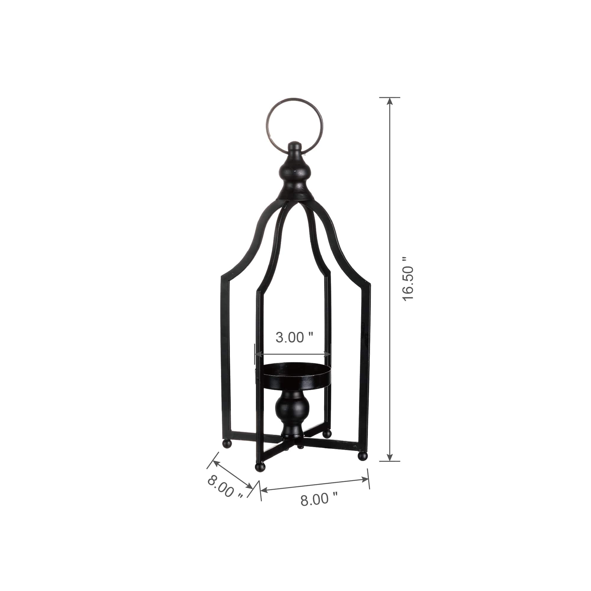 16.5" Modern Farmhouse Black Metal Candle Lantern