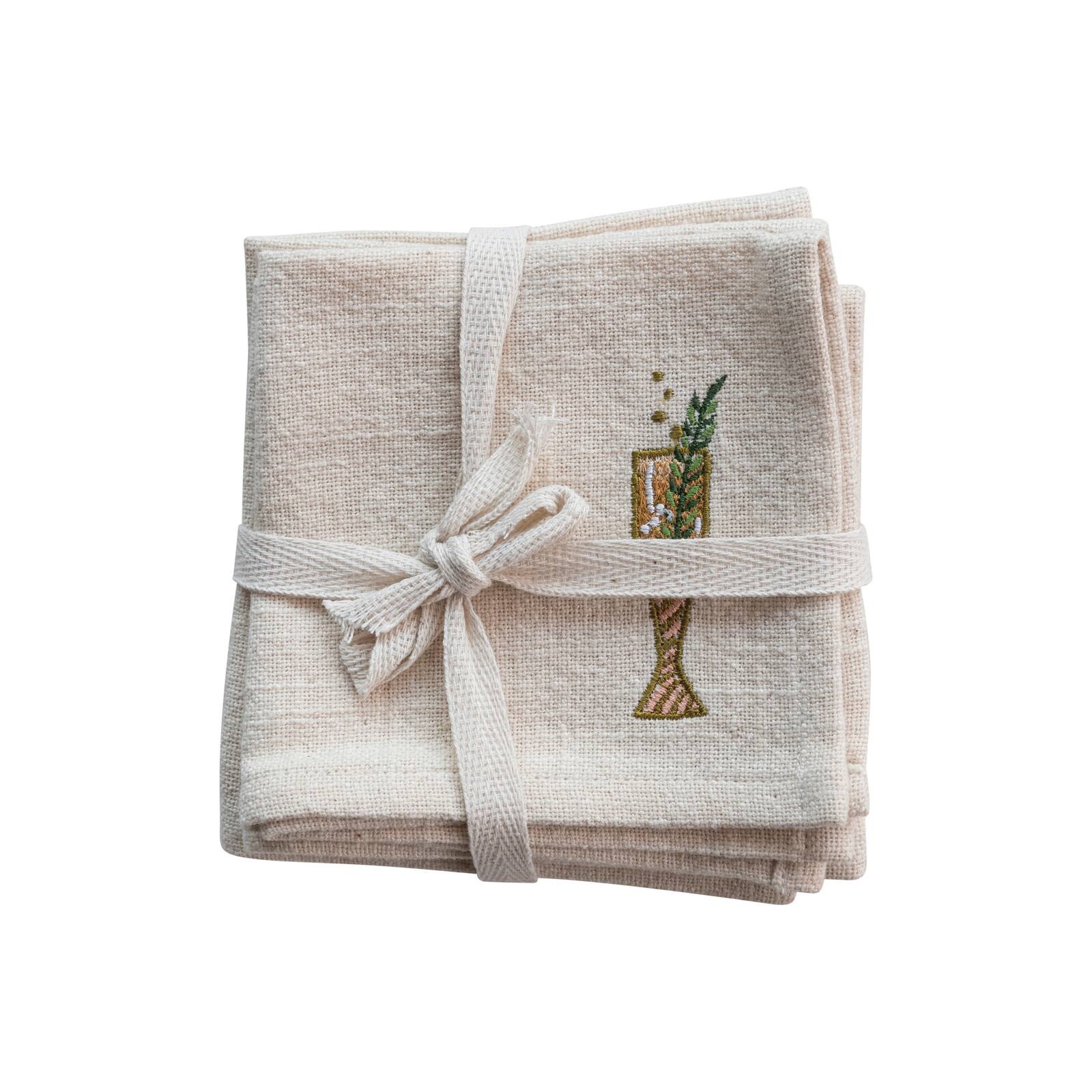 Hello Honey&#xAE; Multicolor Cotton Cocktail Napkin with Embroidered Holiday Cocktail Set