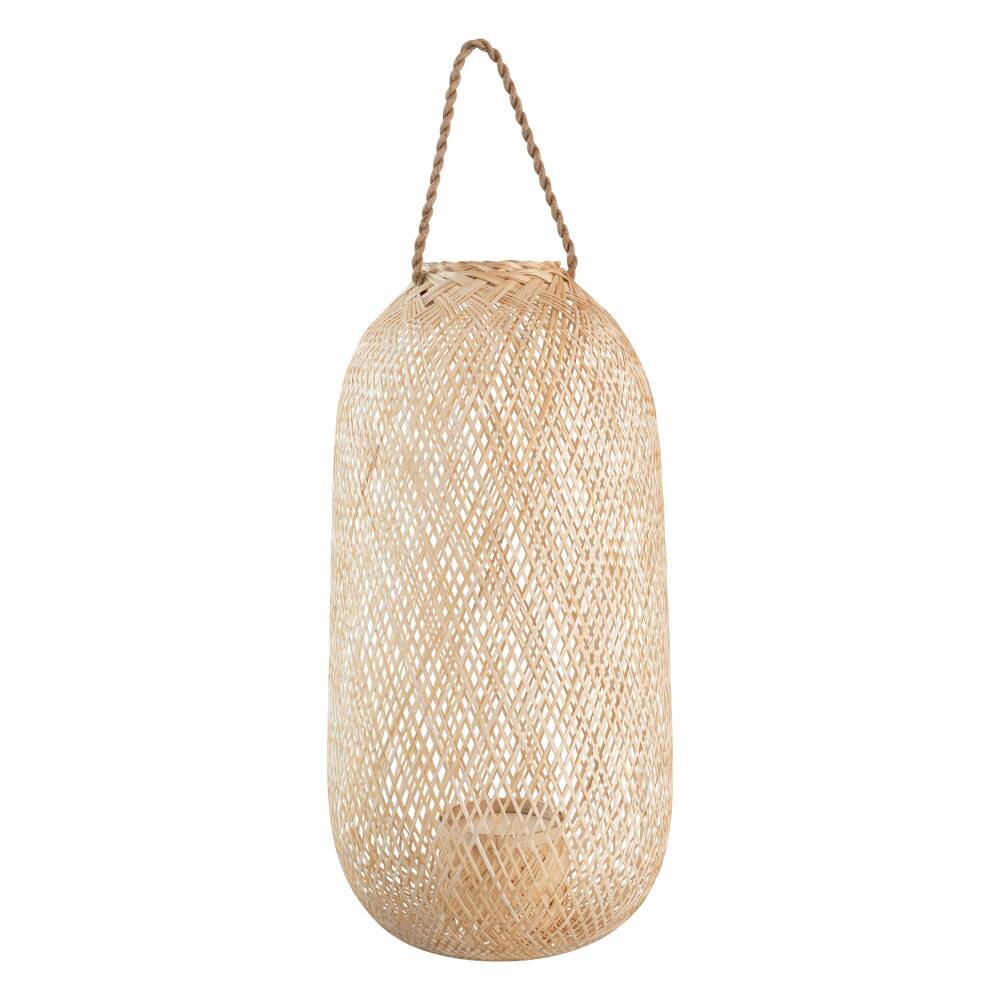 Bloomingville 23.5&#x22; Natural Hand-Woven Bamboo Lantern with Jute Handle &#x26; Glass Insert