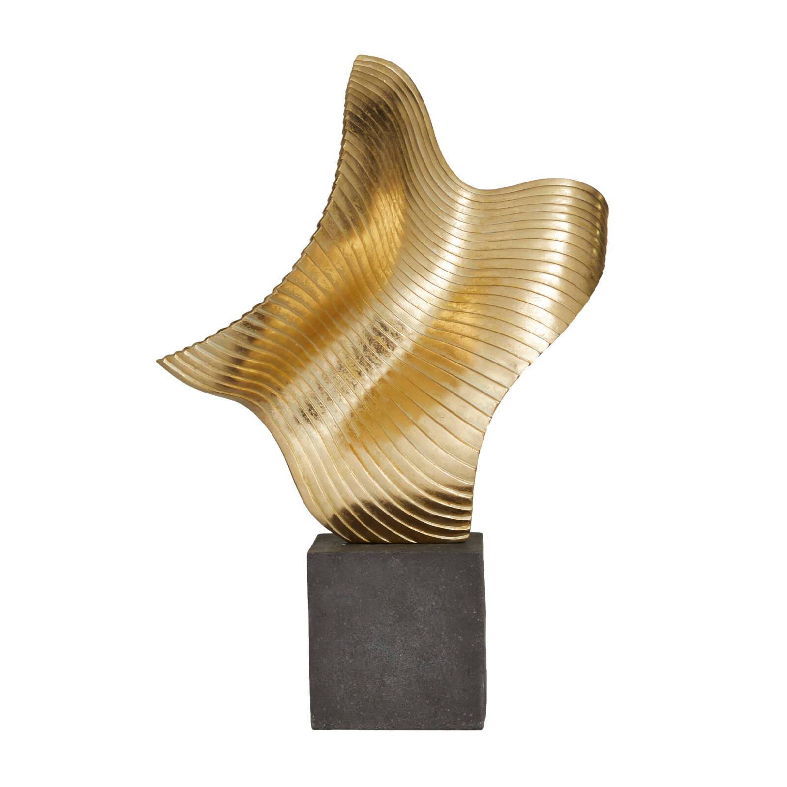 22" Gold Polystone Wave Abstract Sculpture with Black Base