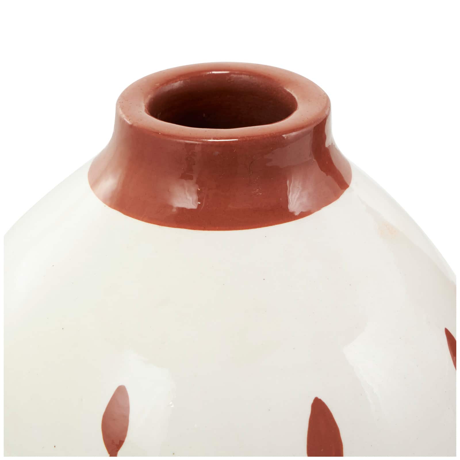 White Ceramic Floral Vase with Terracotta Colored Detailing Set
