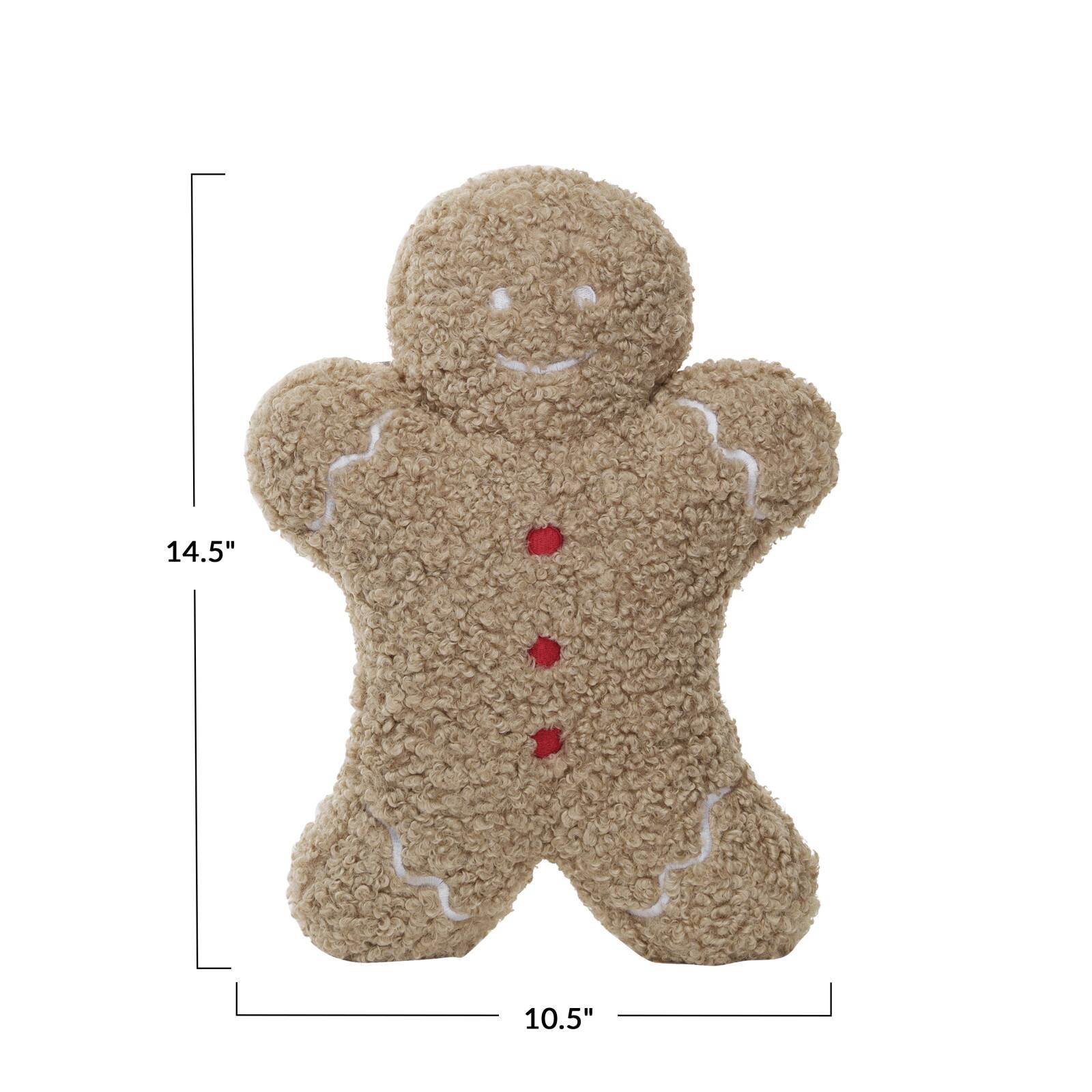 Hello Honey&#xAE; 14.5&#x22; Brown Fabric Boucl&#xE9; Gingerbread Man Shaped Pillow