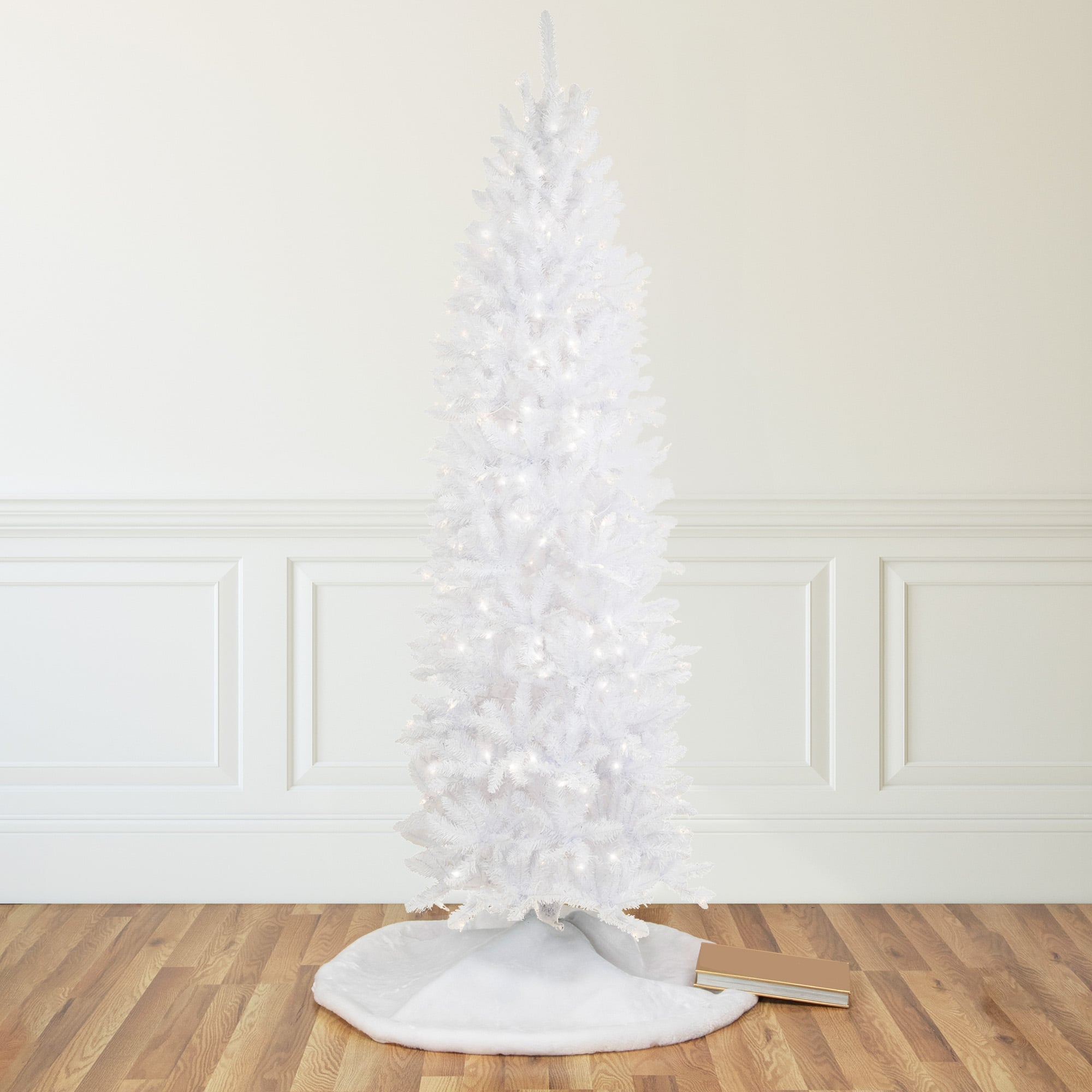 9ft. Pre-Lit Rapids White Pine Pencil Artificial Christmas Tree, Clear Lights