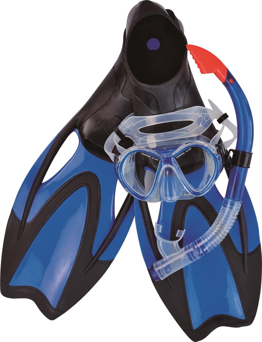 Blue &#x26; Black Medium Swim Fins, Snorkel &#x26; Goggle Pool Set