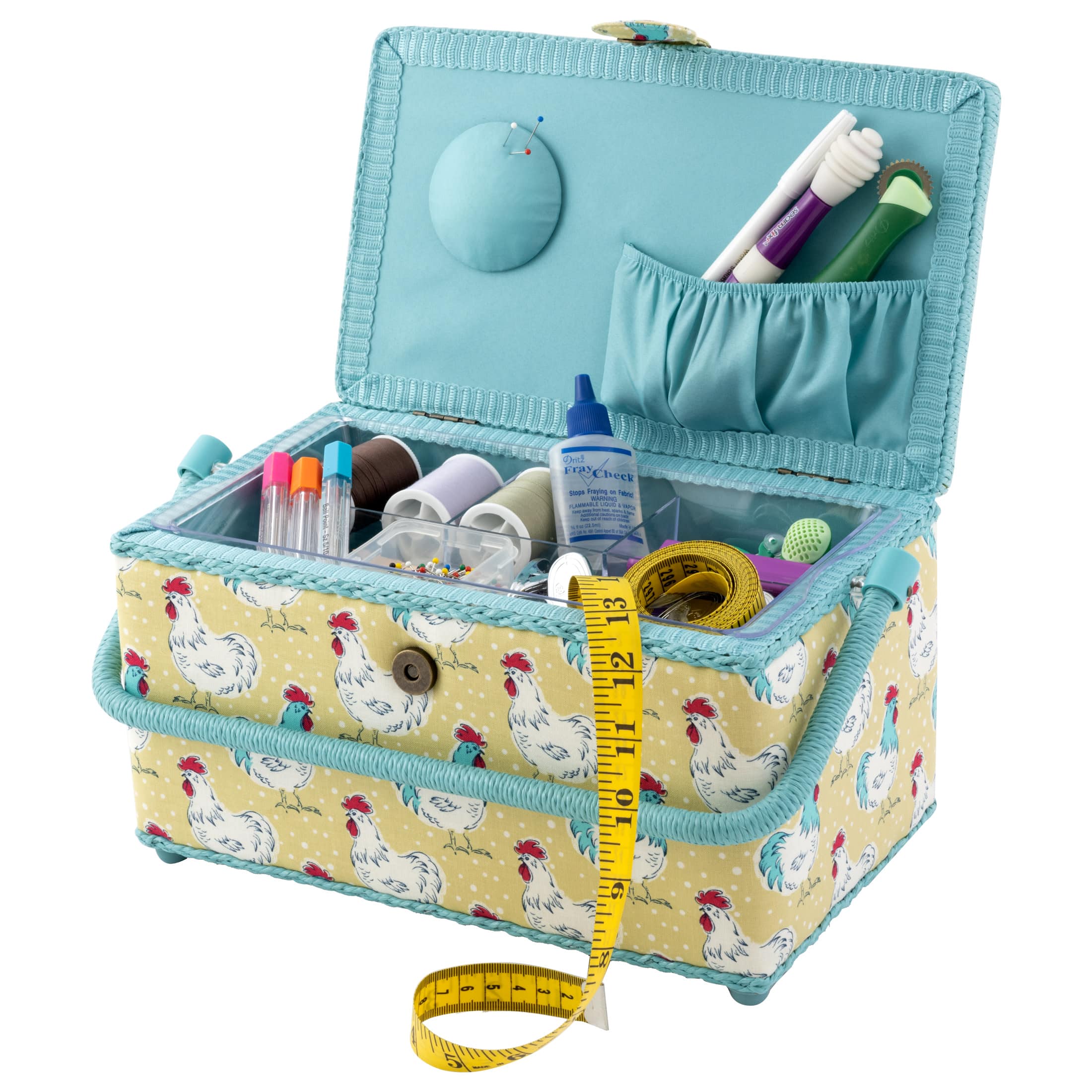 Dritz® Chickens Medium Sewing Basket with Removable Tray